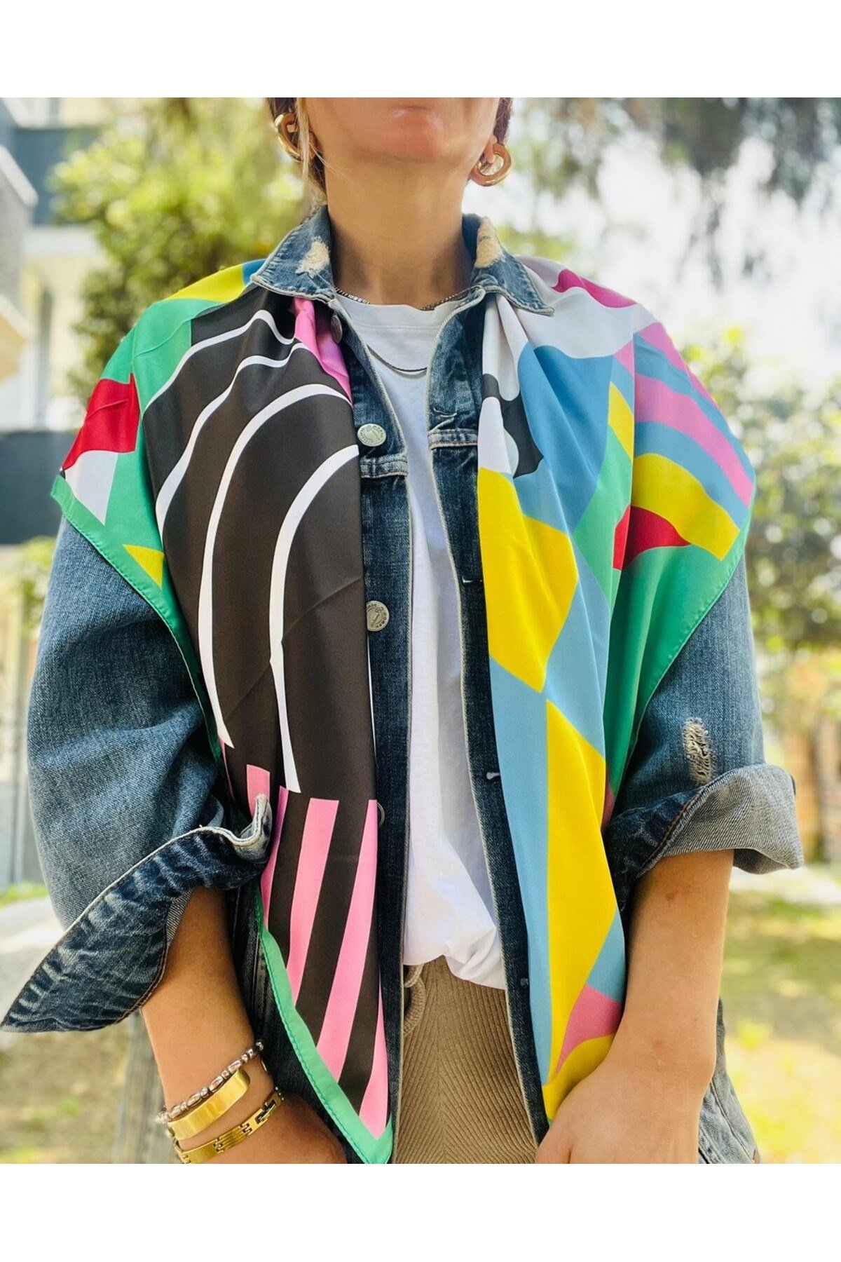 TINA Desenli 100x100 Bandana Fular