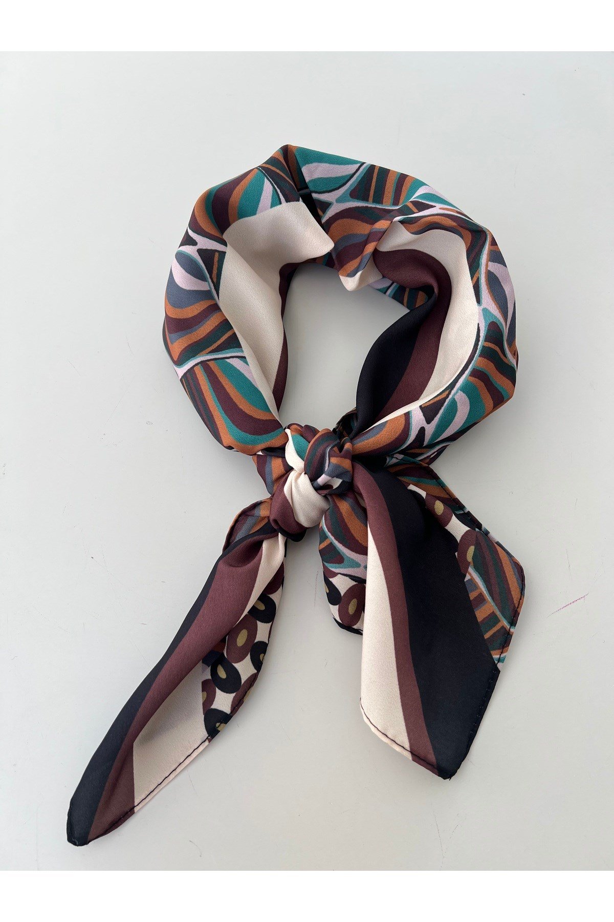 Whoknows çok renkli kahverengi desenli fular bandana kadın giyim aksesuar