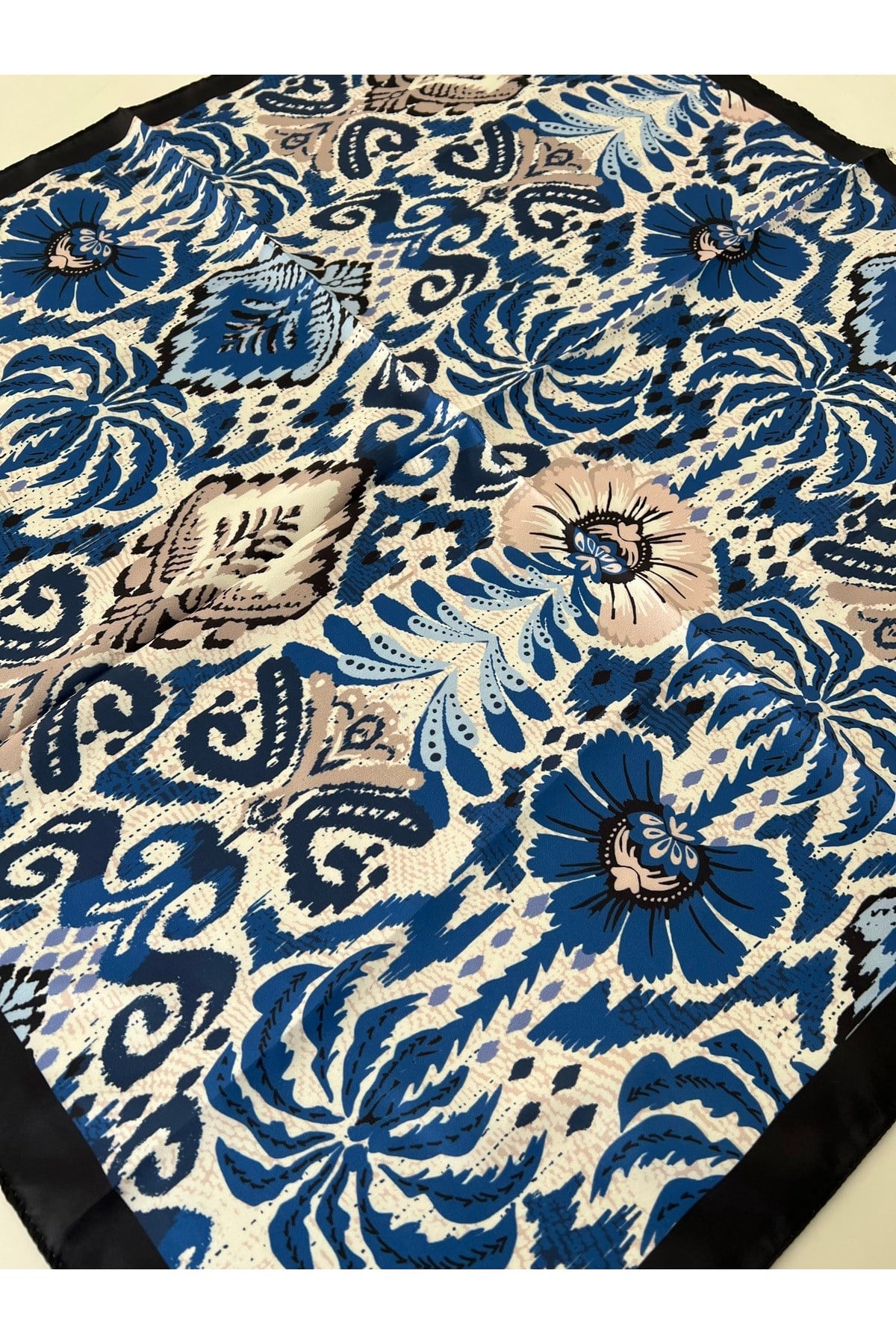 Whoknows mavi lacivert desenli fular bandana kadın giyim aksesuar