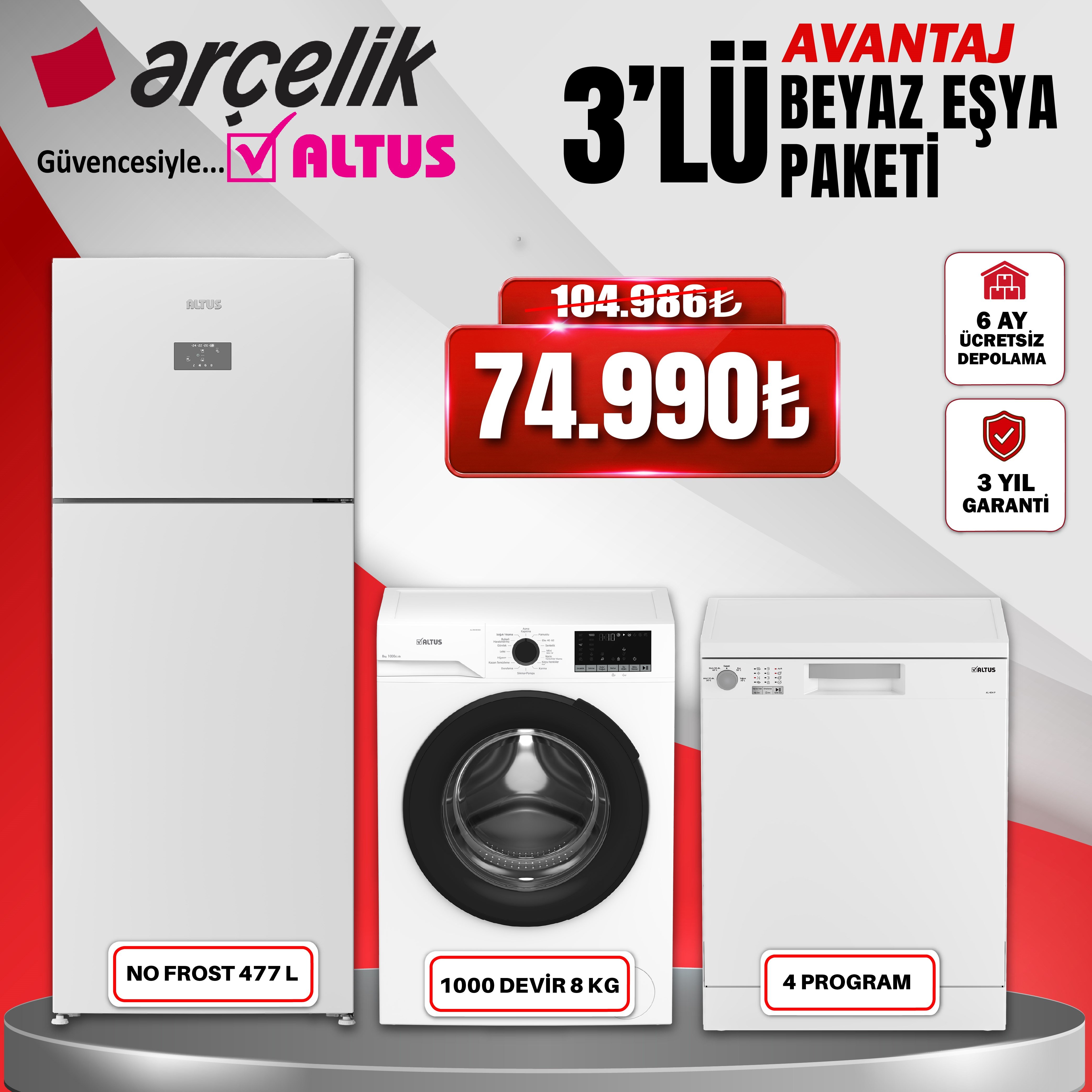 Altus 3'lü Avantaj Beyaz Eşya Paketi