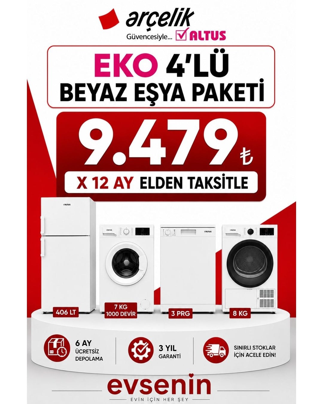 Arçelik Eko 3'lü Beyaz Eşya Paketi