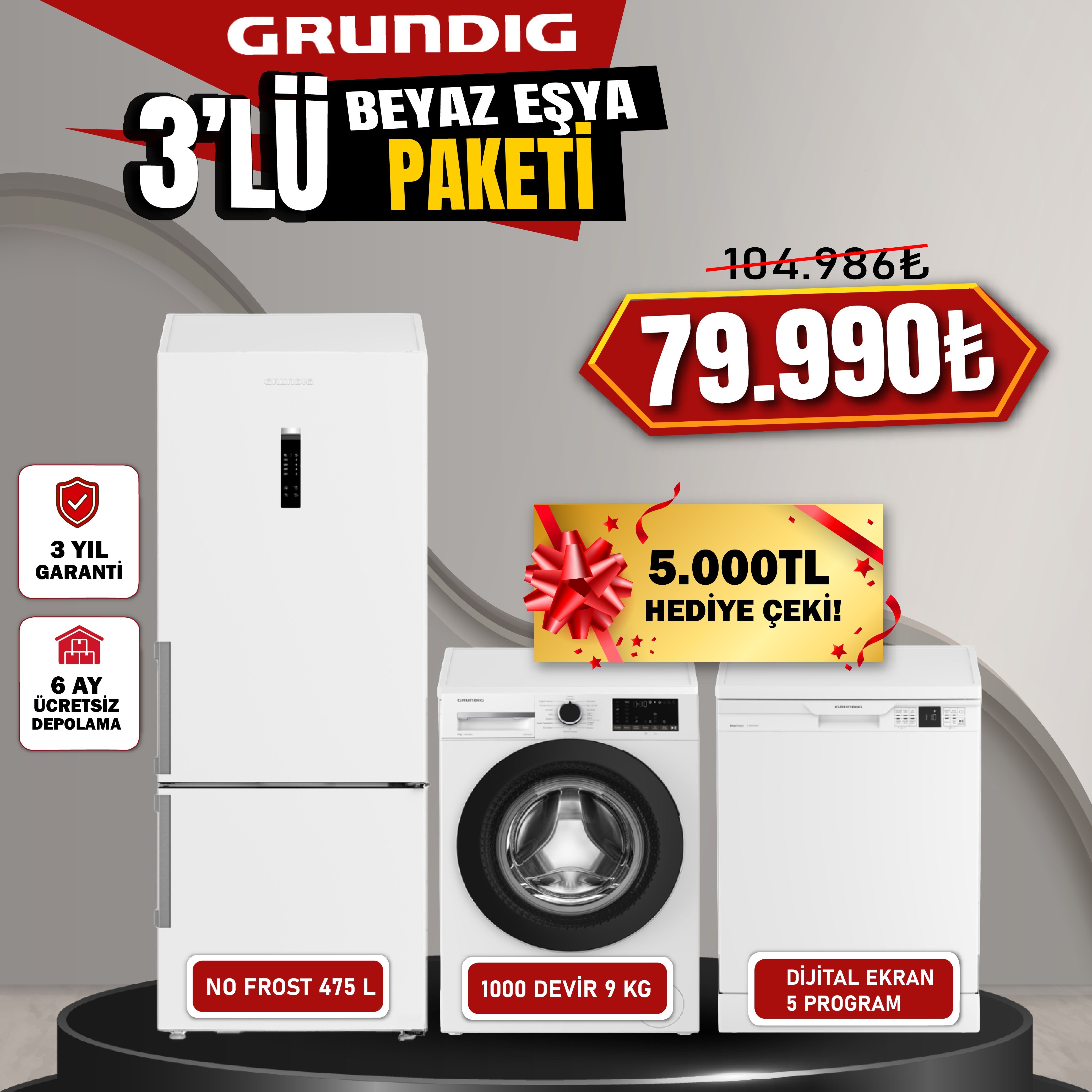 Grundıg 3'lü Beyaz Eşya Paketi