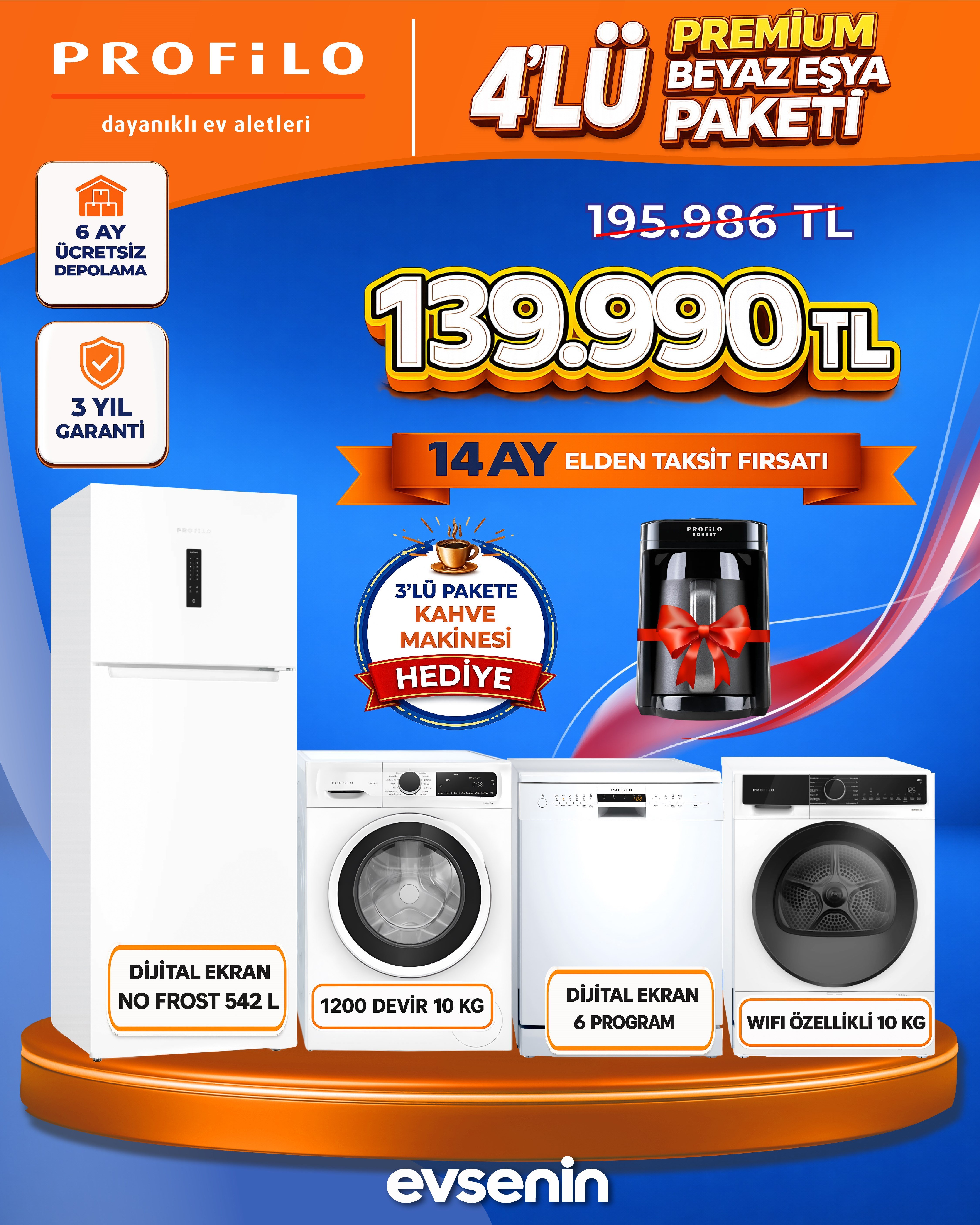 Profilo Premium 4'lü Beyaz Eşya Paketi