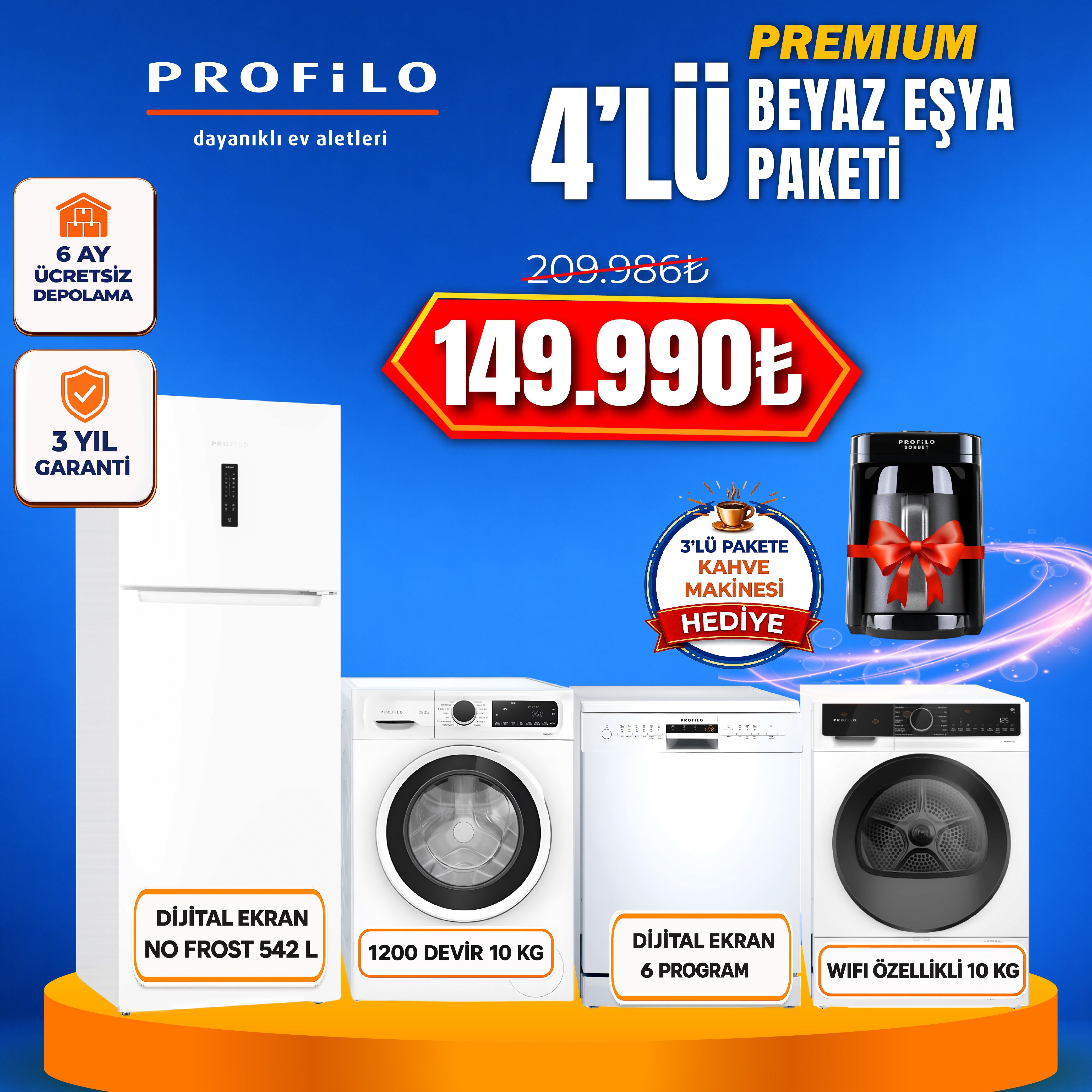 Profilo Premium 4'lü Beyaz Eşya Paketi