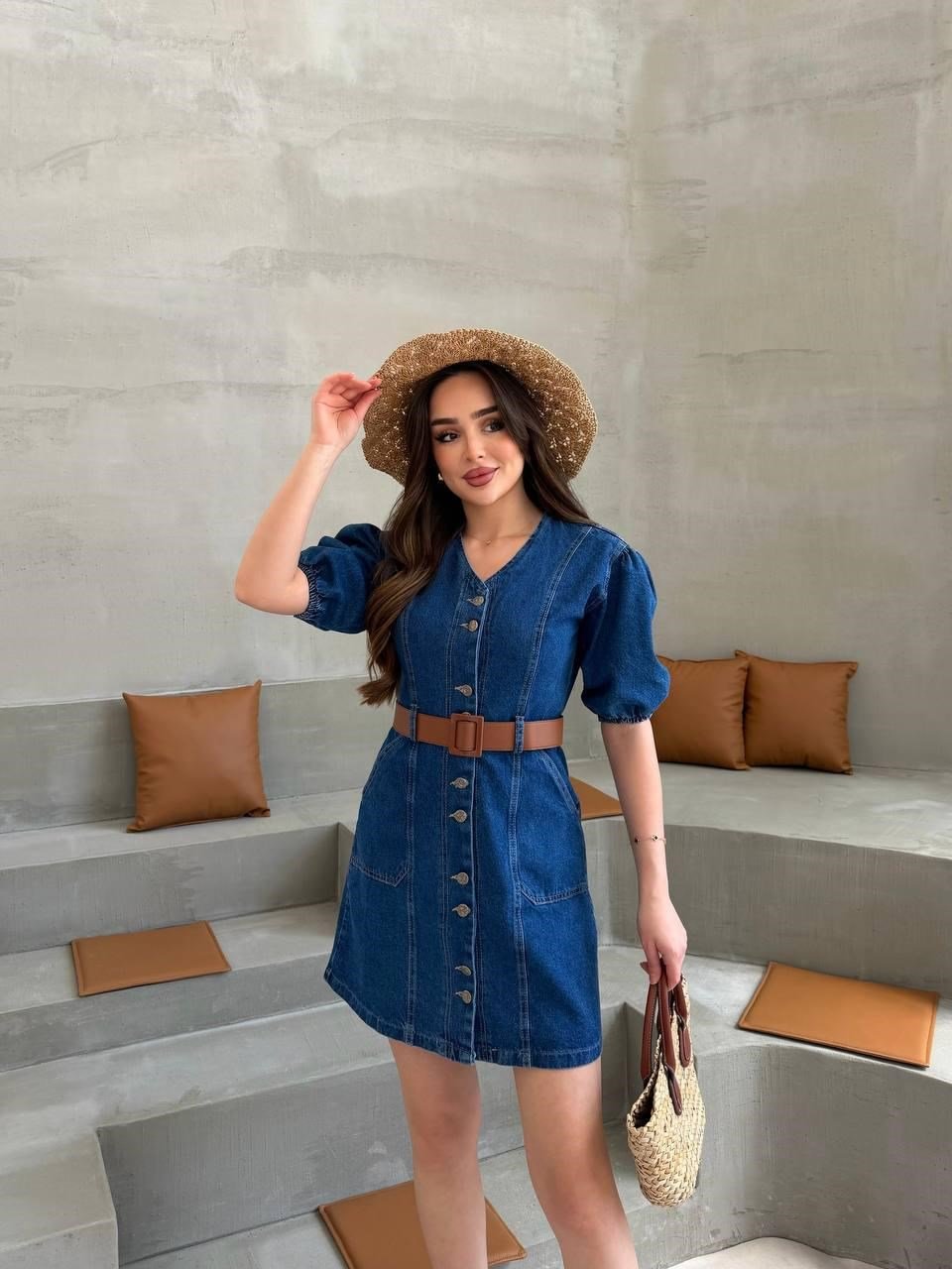 KADIN KLASİK KOT ELBİSE + KEMER HEDİYE