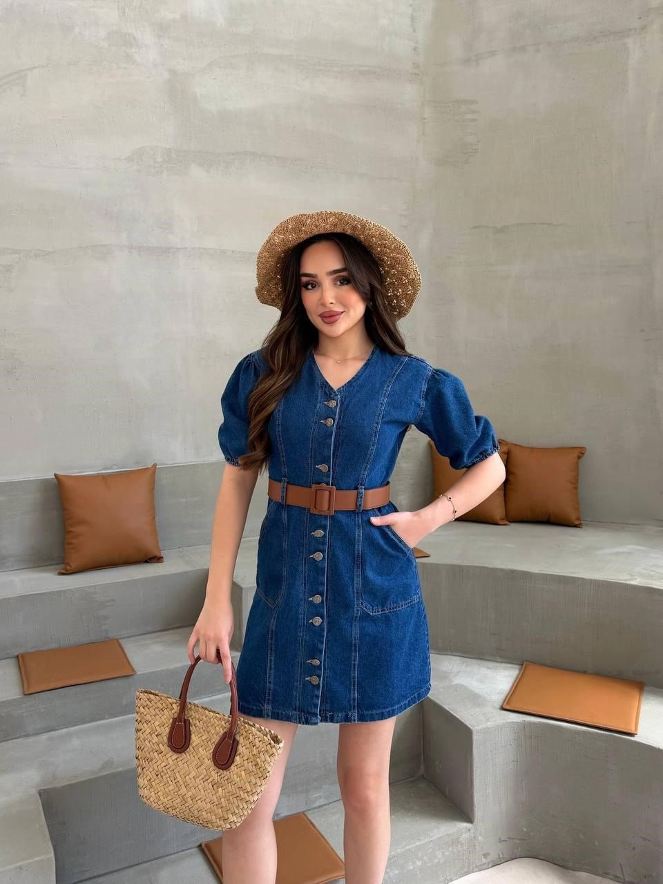 KADIN KLASİK KOT ELBİSE + KEMER HEDİYE