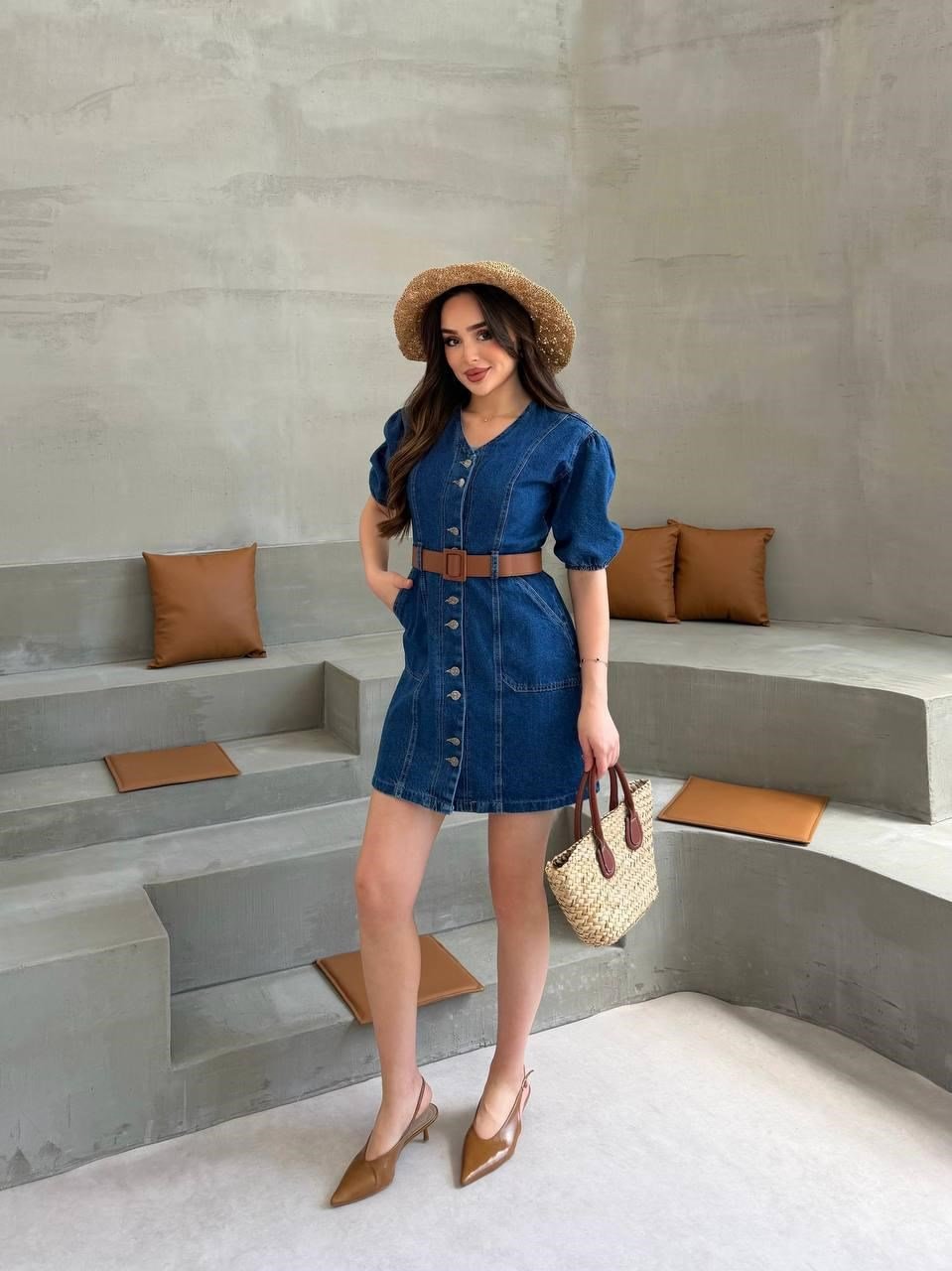 KADIN KLASİK KOT ELBİSE + KEMER HEDİYE
