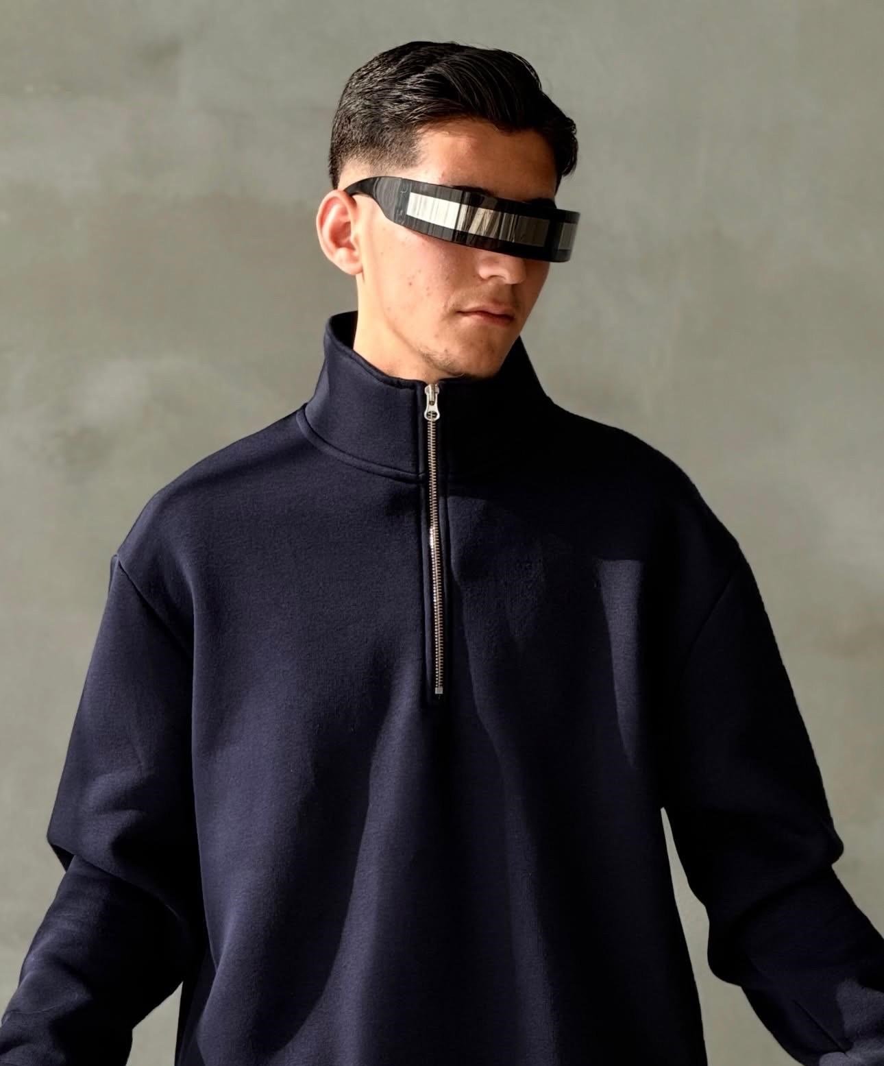 MAN NEW SEASON PAMUKLU FERMUARLI LACİVERT SWEATSHIRT
