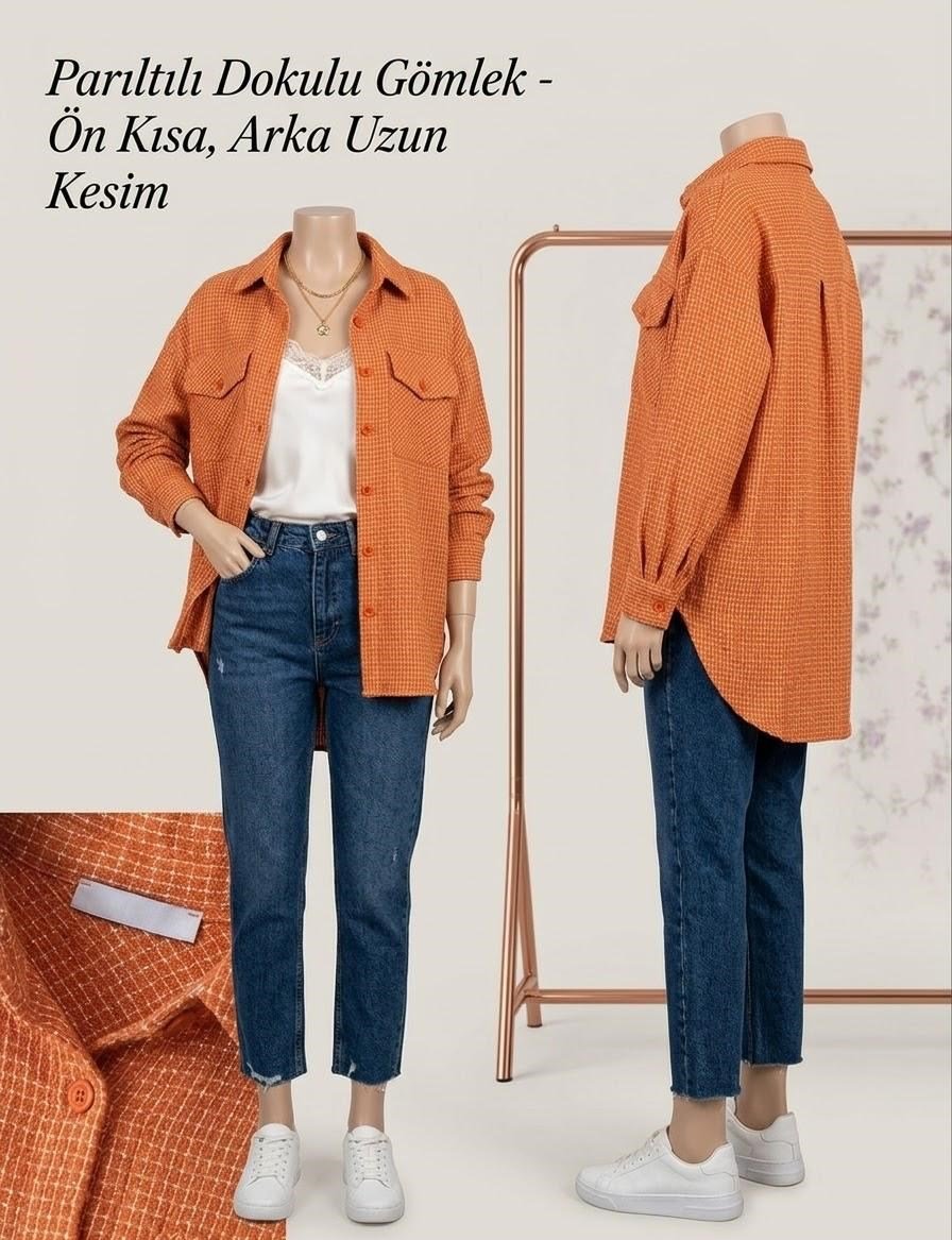 ÖZEL KOLEKSİYON MEVSİMLİK SİM DETAY TURUNCU GÖMLEK