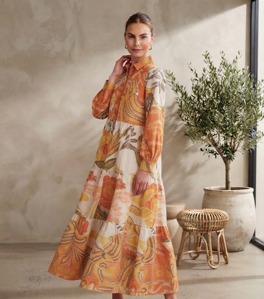 ÖZEL KOLEKSİYON ORANGE PAMUK ELBİSE