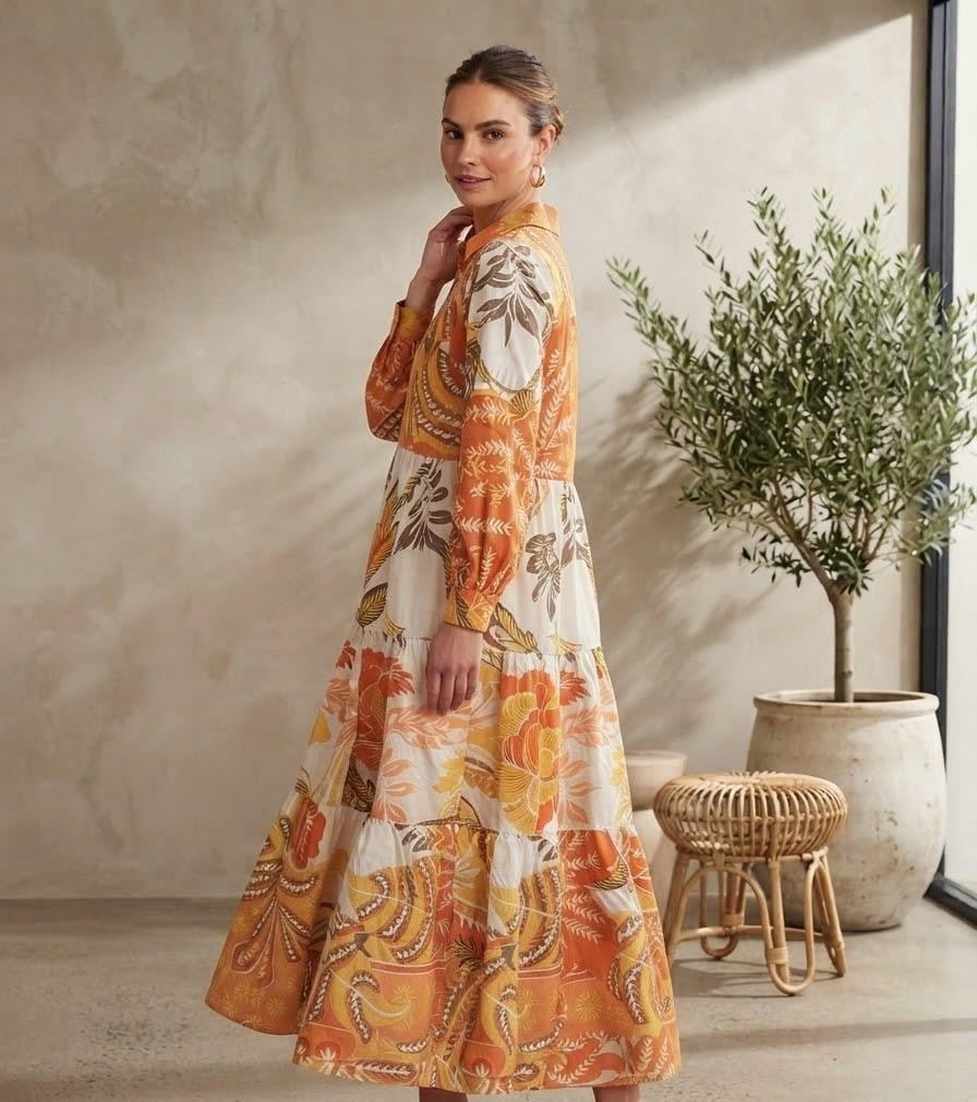 ÖZEL KOLEKSİYON ORANGE PAMUK ELBİSE
