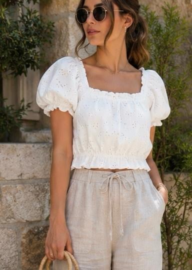 SUMMER TASARIM BEYAZ FIRFIR KOL BLUZ