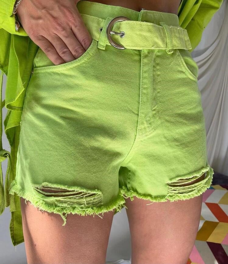 WOMAN MİNİ YEŞİL KOT TASARIM ŞORT