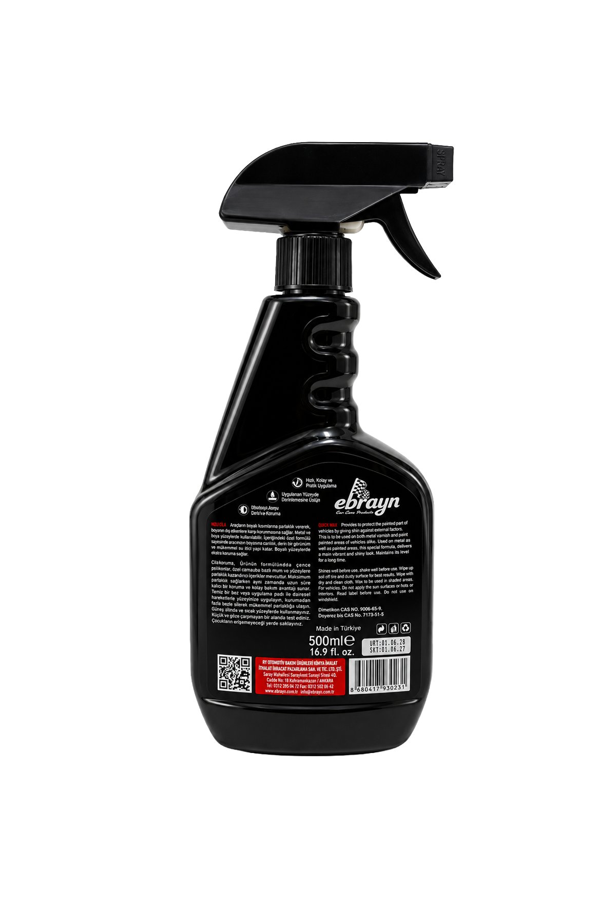 Ebrayn Hızlı Cila Sprey 500 ml - Carnauba Katkılı Su İticili Parlatıcı ve Boya Koruyucu