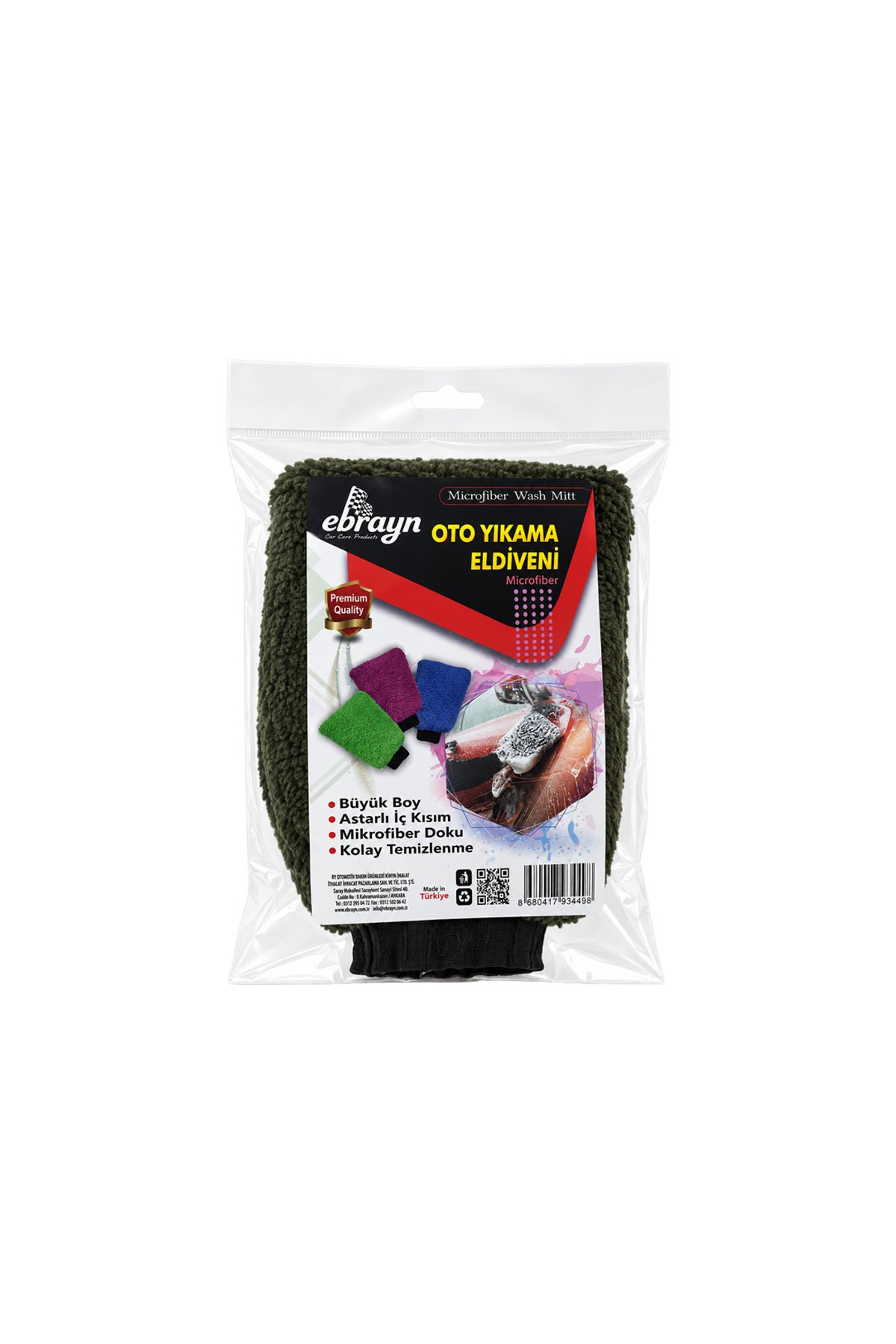 Ebrayn Mikrofiber Oto Yıkama Eldiveni - Premium Kalite Astar İçi Korumalı Büyük Boy