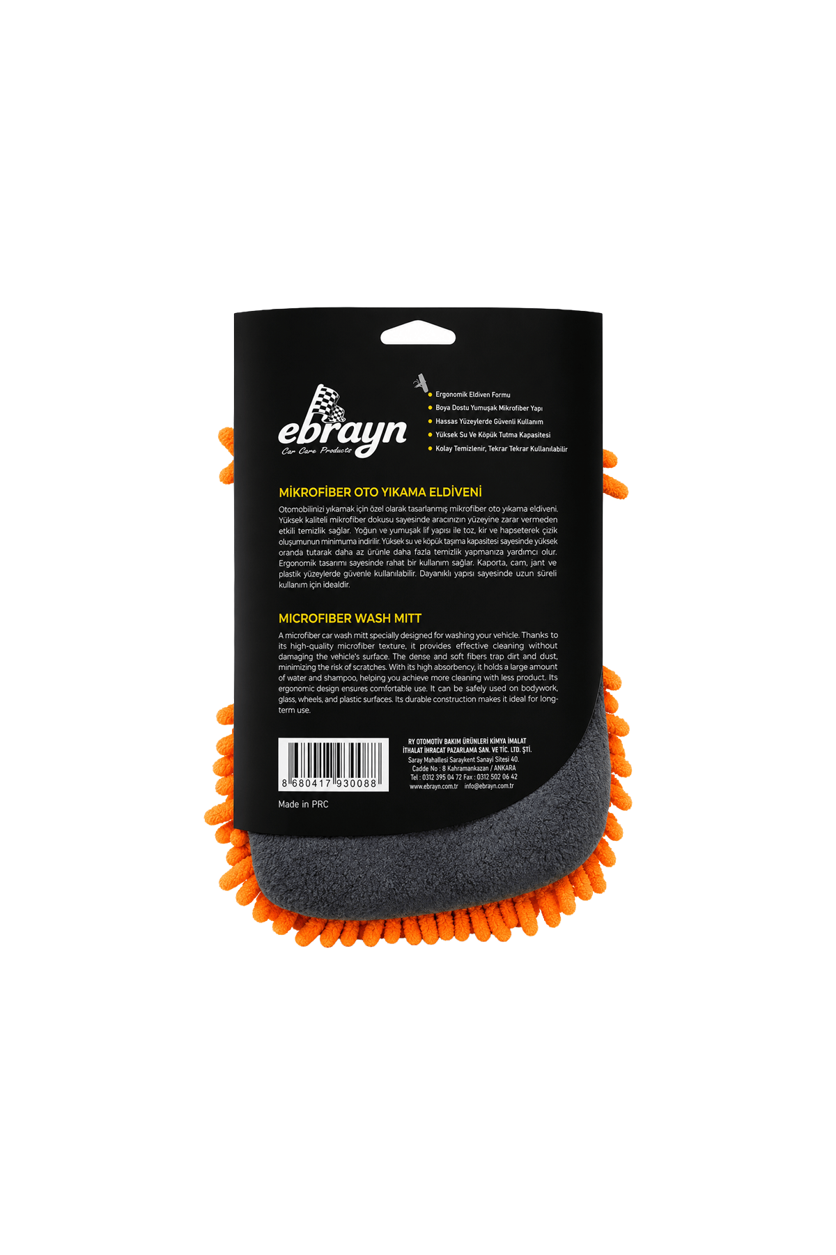 Ebrayn Su Geçirmez İç Astarlı Mikrofiber Oto Yıkama Eldiveni - Şönil Dokulu Çizmez Wash Mitt