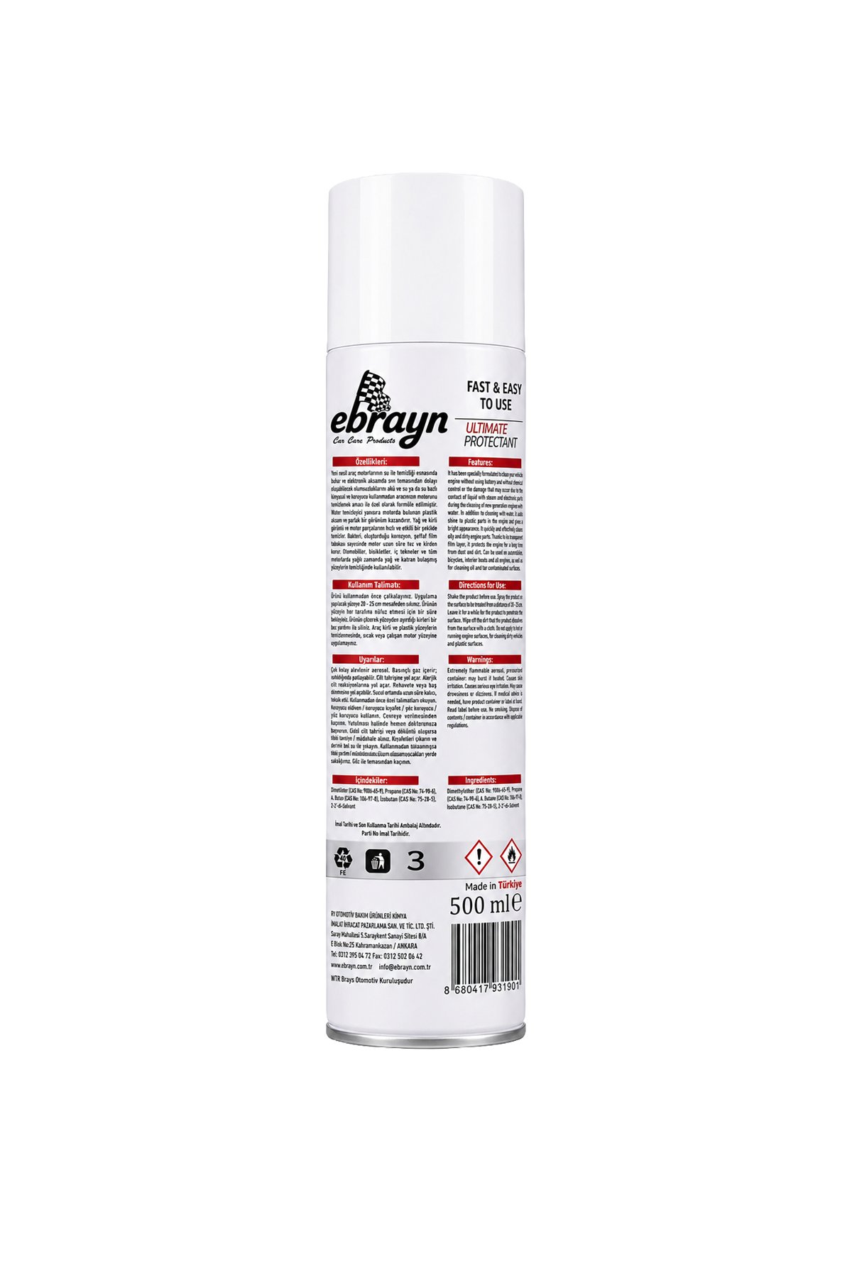 Ebrayn Susuz Motor Temizleyici Sprey 500 ml 