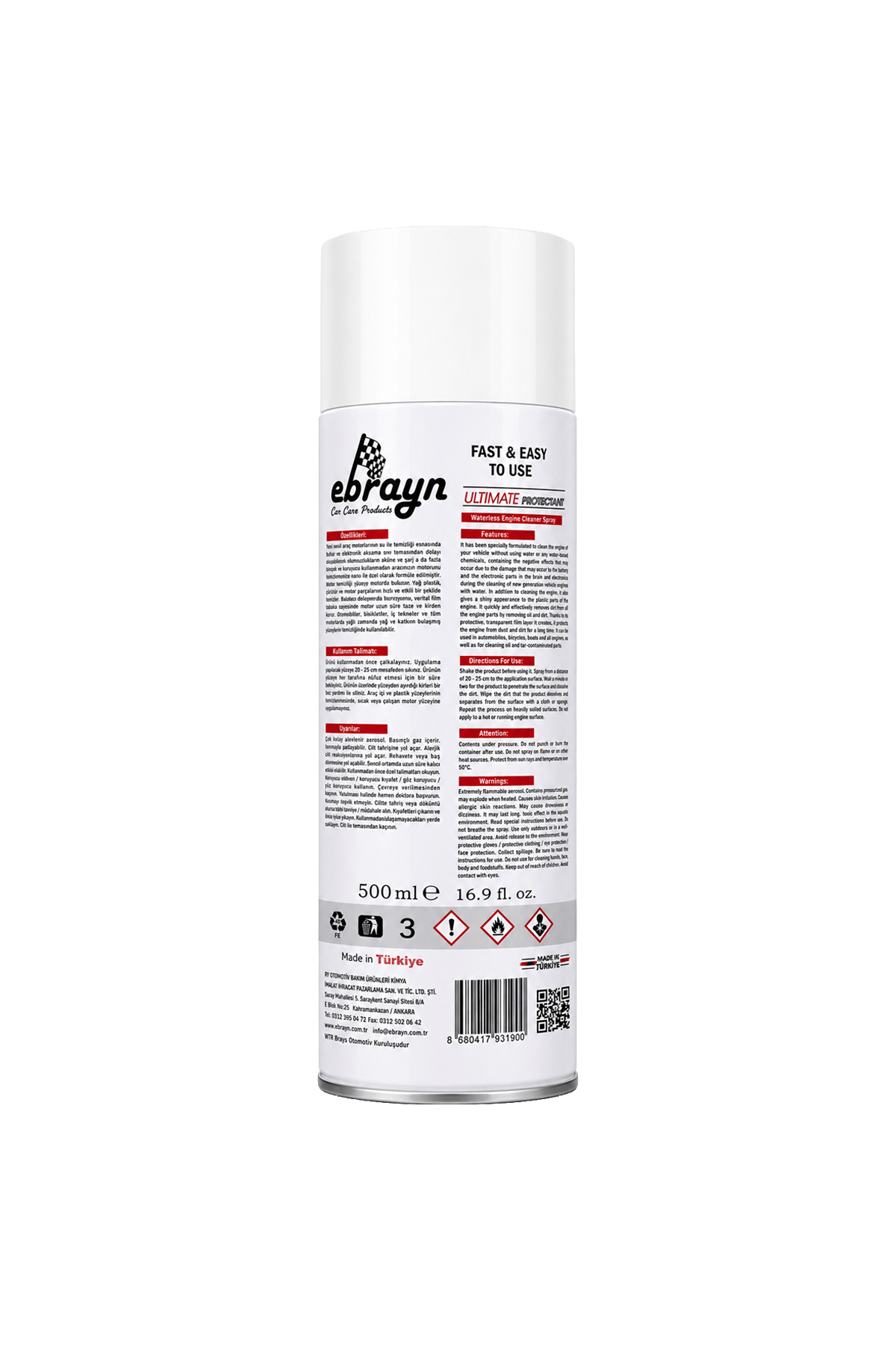 Ebrayn Susuz Motor Temizleyici Sprey 500 ml 