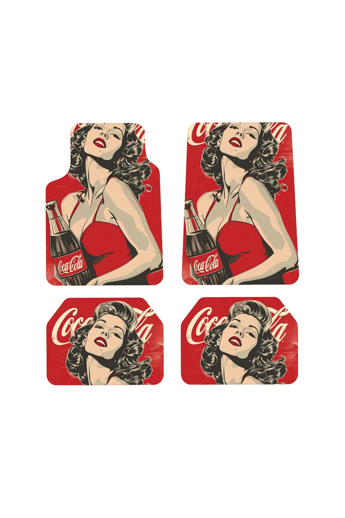 OEM Coca-Cola Pin-Up Girl Tasarımlı Dijital Baskılı 4 Parça Üniversal Halı Paspas Seti
