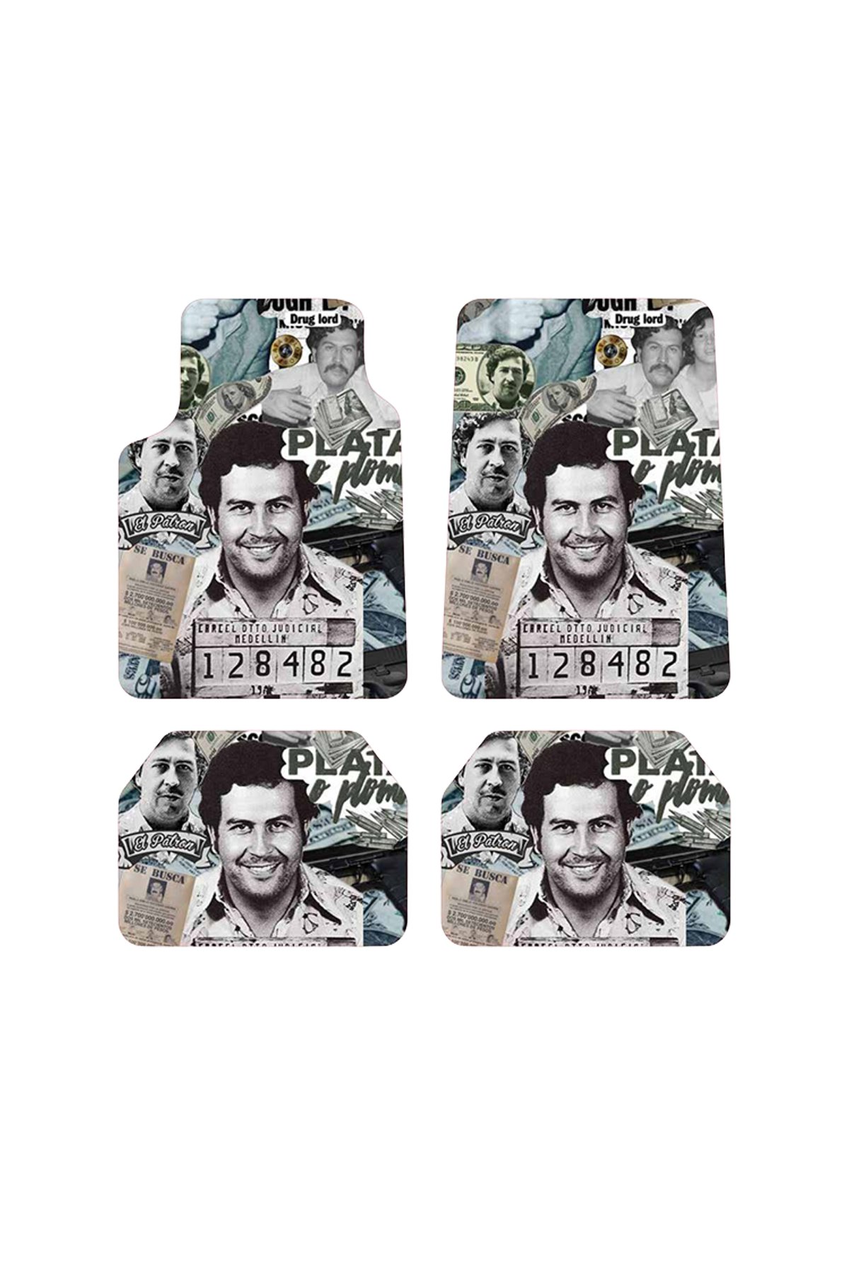 OEM Pablo Escobar Plata o Plomo Tasarımlı Dijital Baskılı 4 Parça Üniversal Halı Paspas Seti