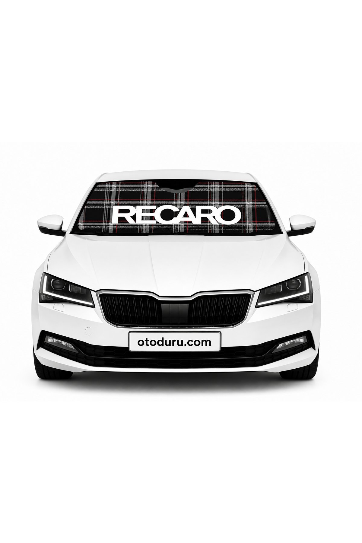 OEM RECARO Ekose Desenli Tasarımlı Katlanabilir Ön Cam Güneşliği