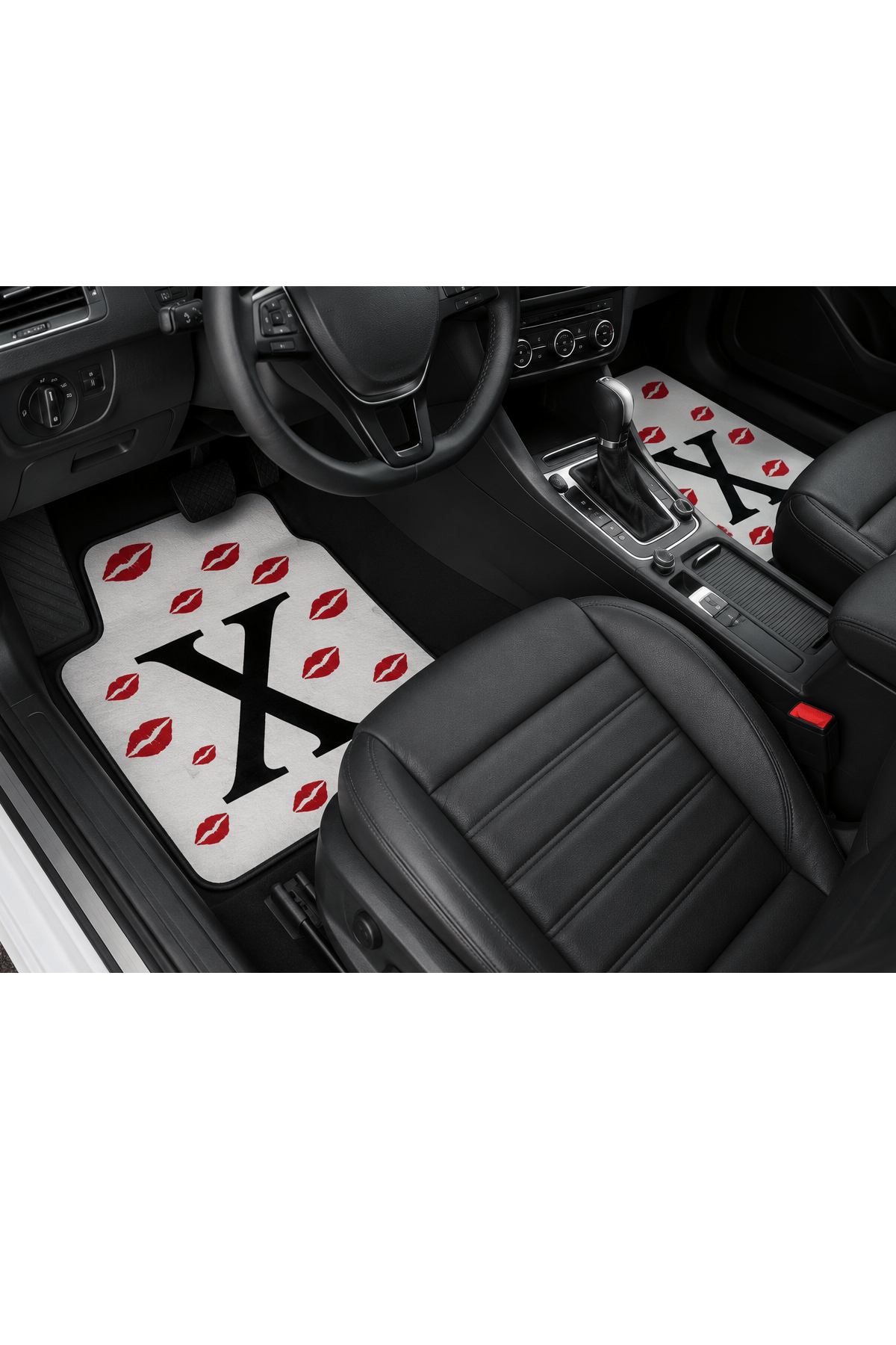 OEM X ve Öpücük Desenli Beyaz 4 Parça Üniversal Halı Paspas Seti
