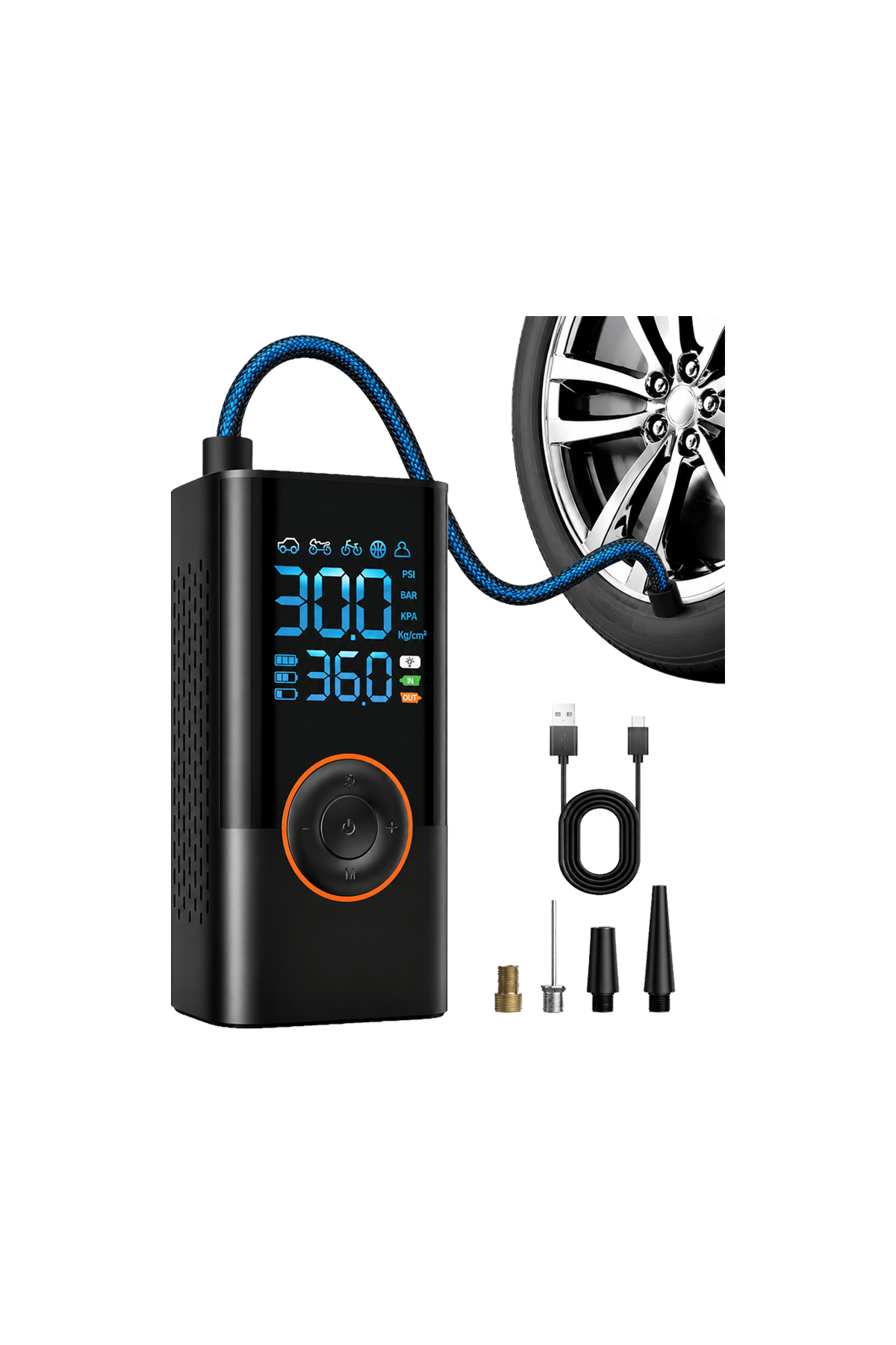 Taşlı 4000mAh Kablosuz Dijital Hava Pompası - 150 PSI Lastik Şişirme Cihazı