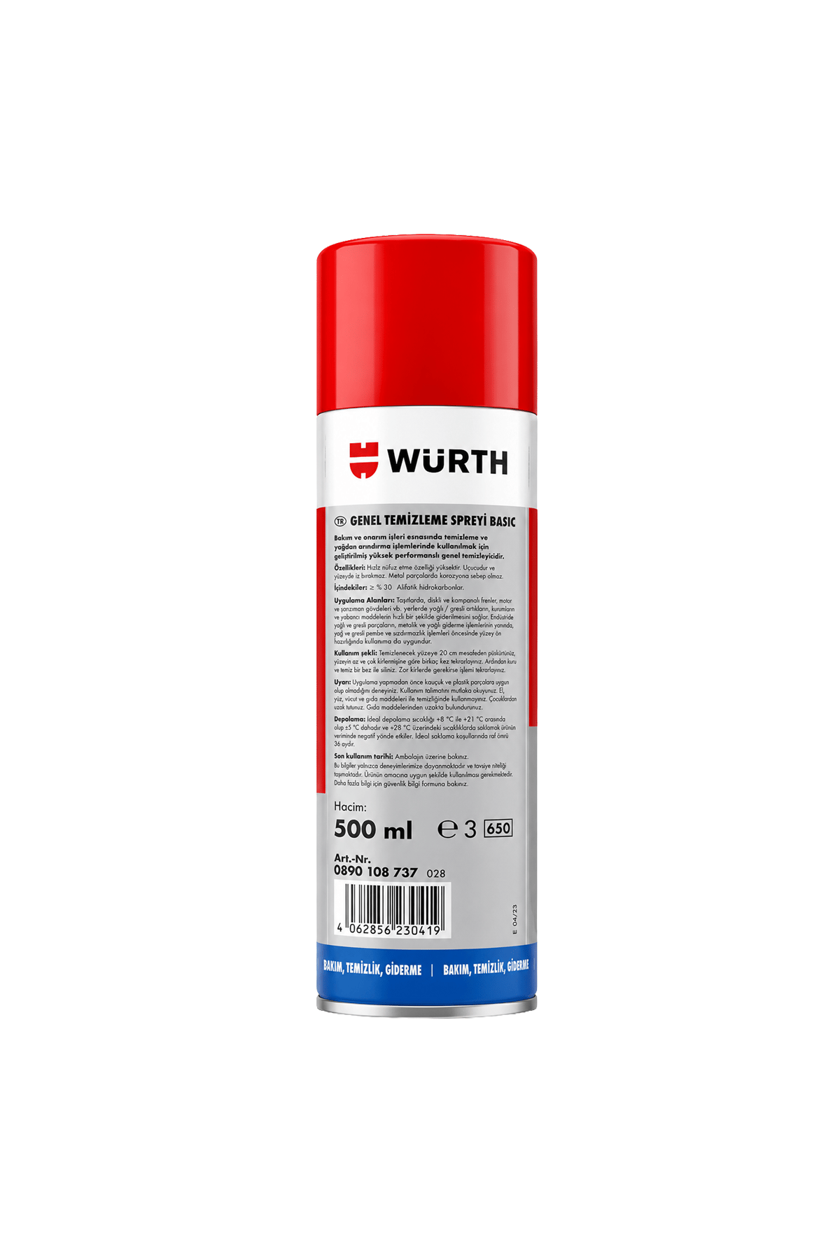 Würth Genel Temizleme Spreyi Basic 500 ml - Yüksek Performanslı Fren Balata ve Yağ Sökücü