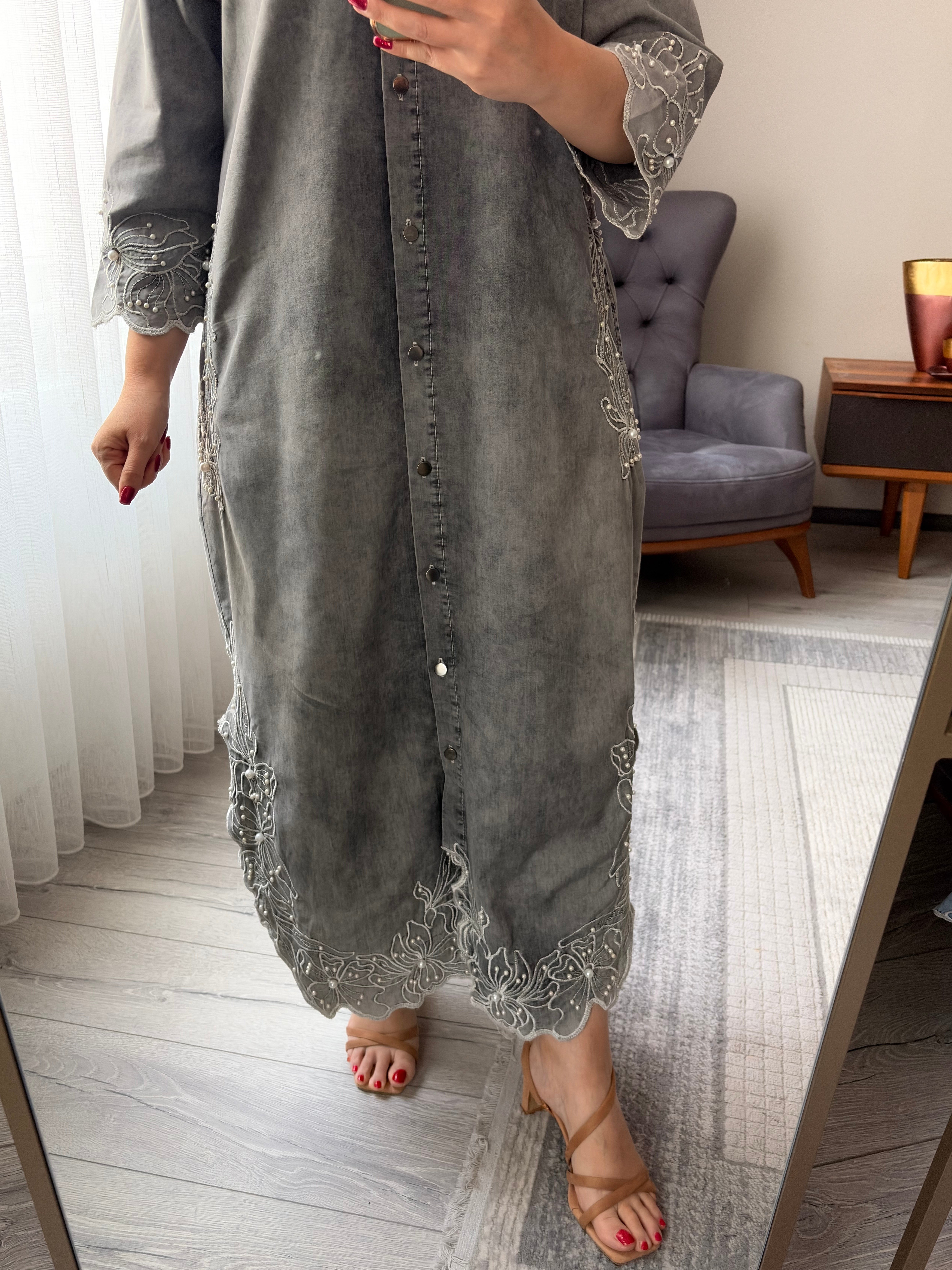 Gri denim elbise