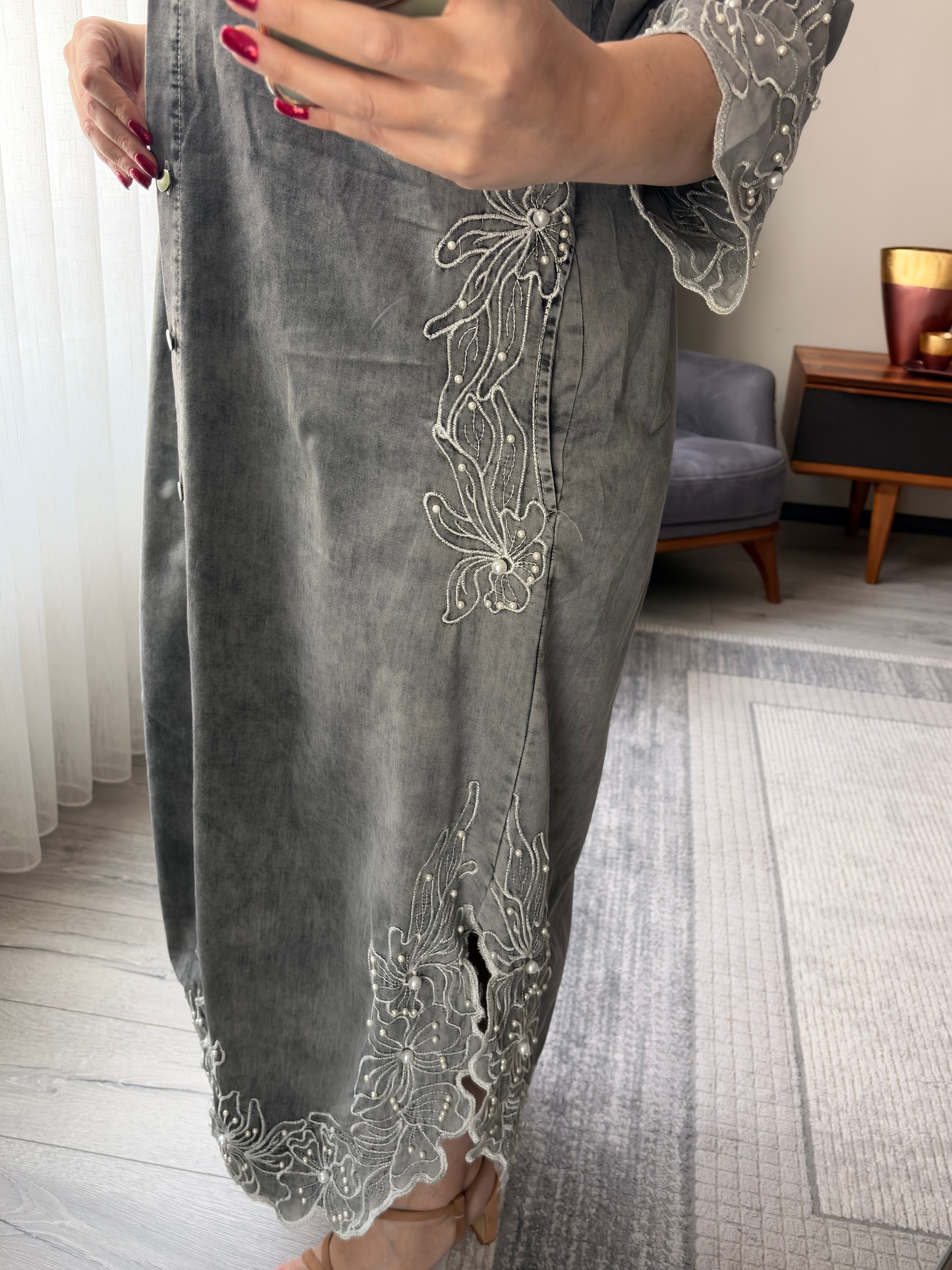 Gri denim elbise