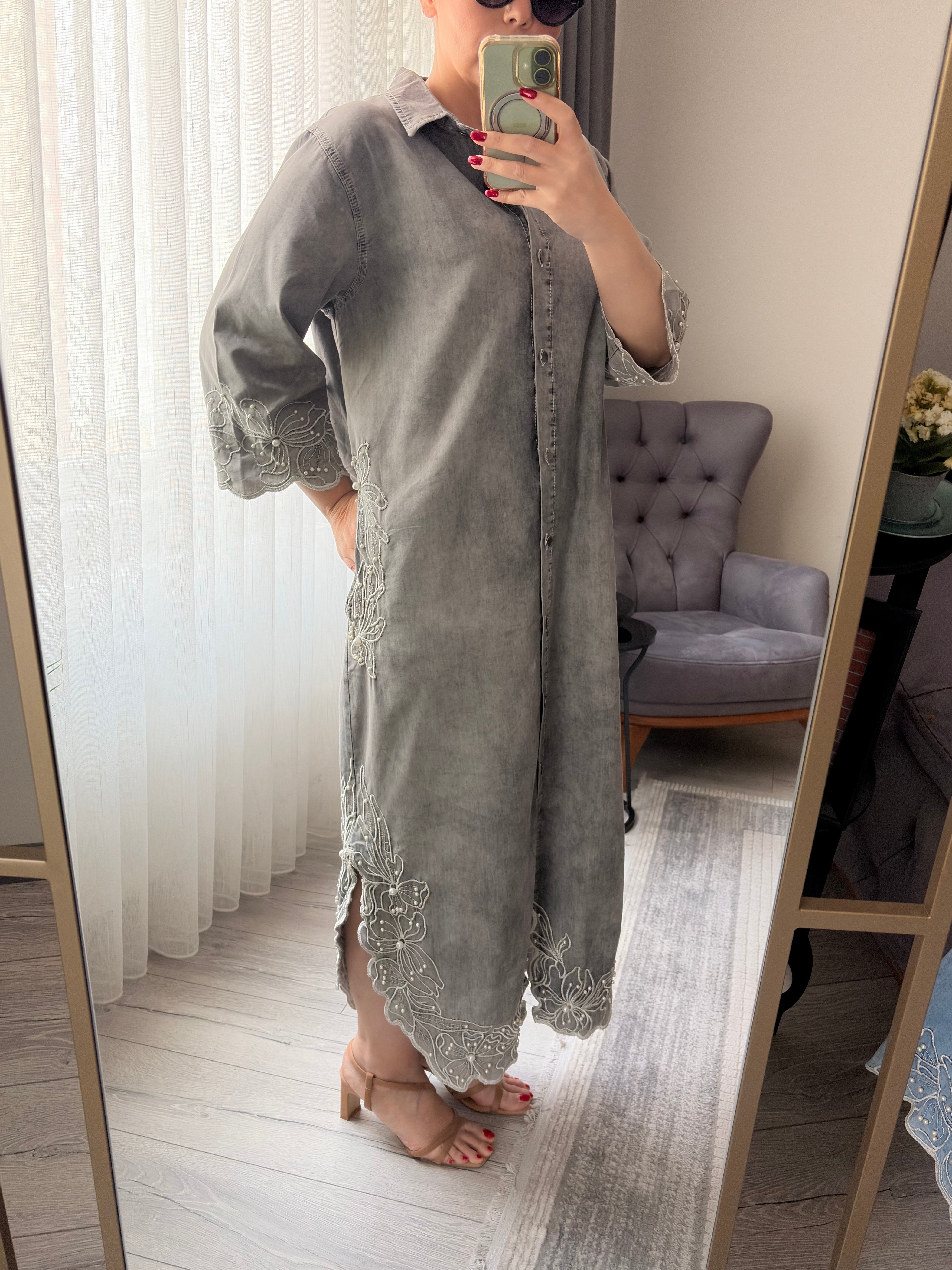 Gri denim elbise