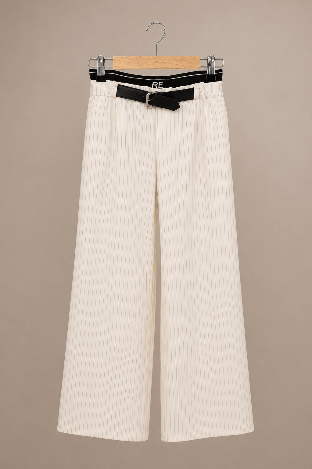 Kemer Detaylı çizgili pantalon takım