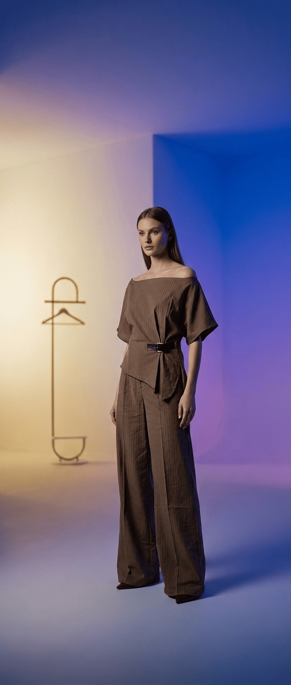 Kemer Detaylı çizgili pantalon takım