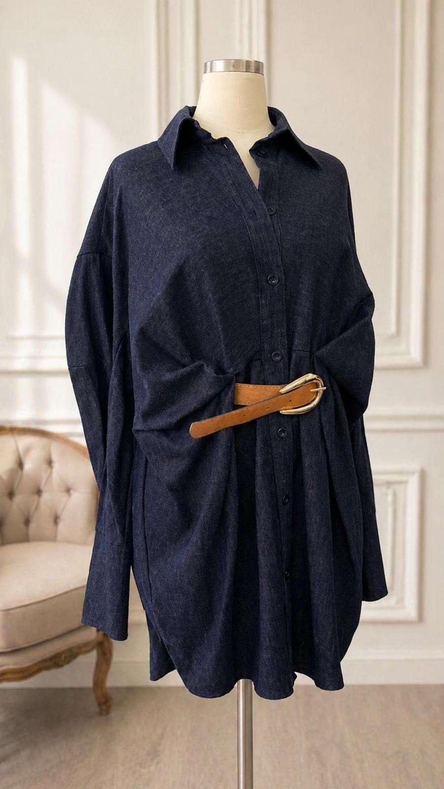 Oversize Kemer Detaylı Elbise