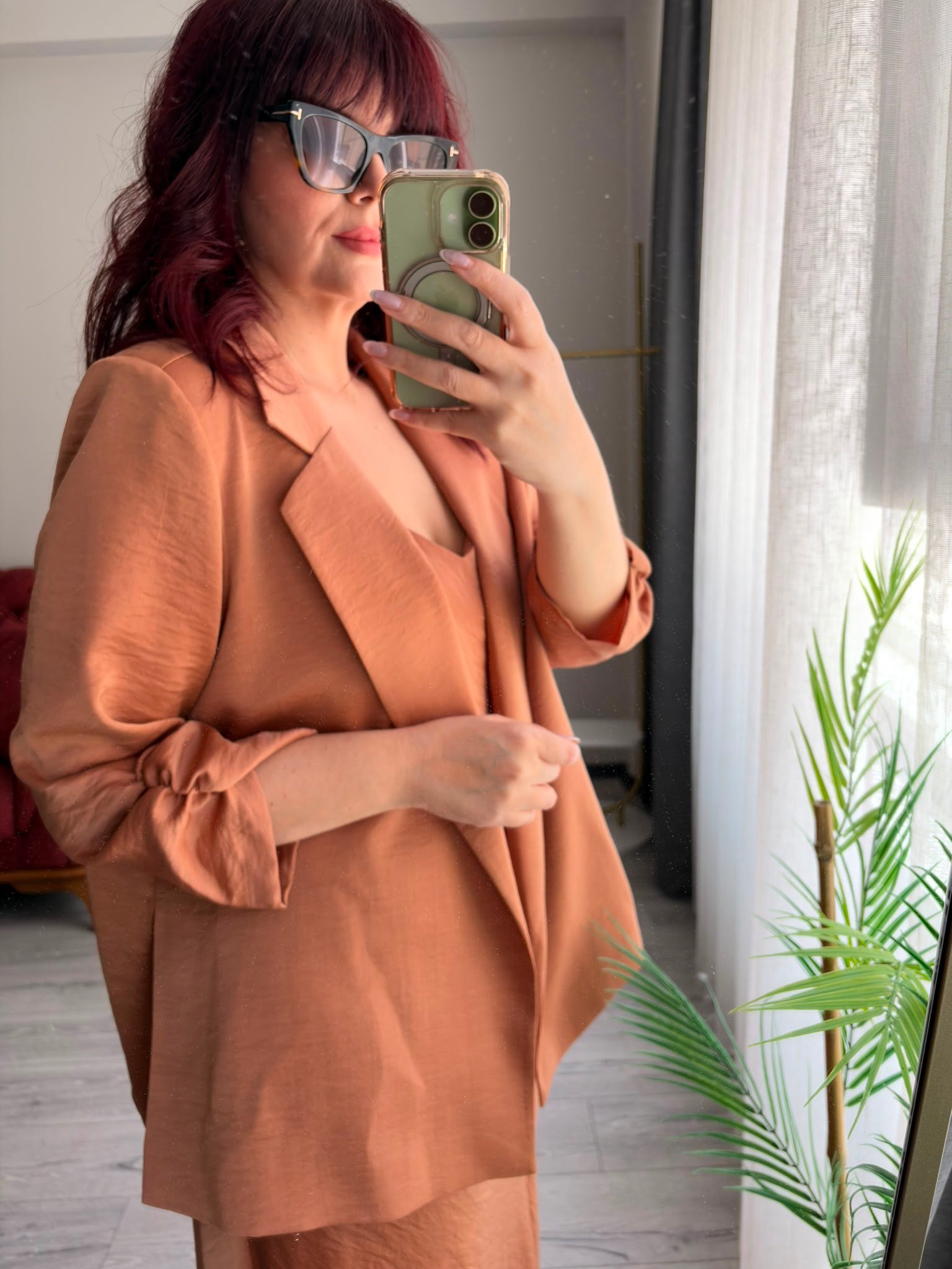Saten Camel elbise ceket