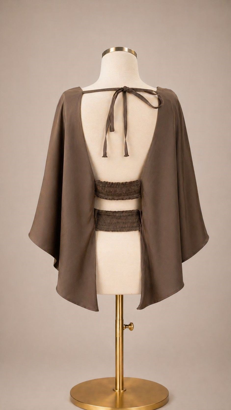 Saten Pelerin Detaylı Crop & Pantolon Takım - Kahverengi
