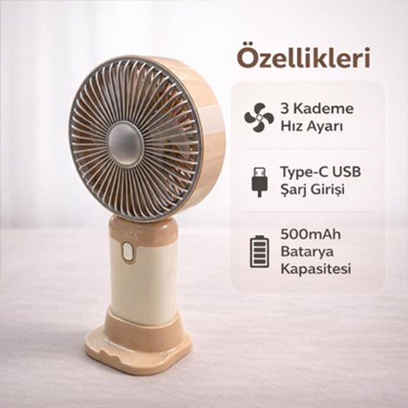 Cata Serino Şarjlı Taşınabilir El ve Masa Vantilatörü | Mini Fan 