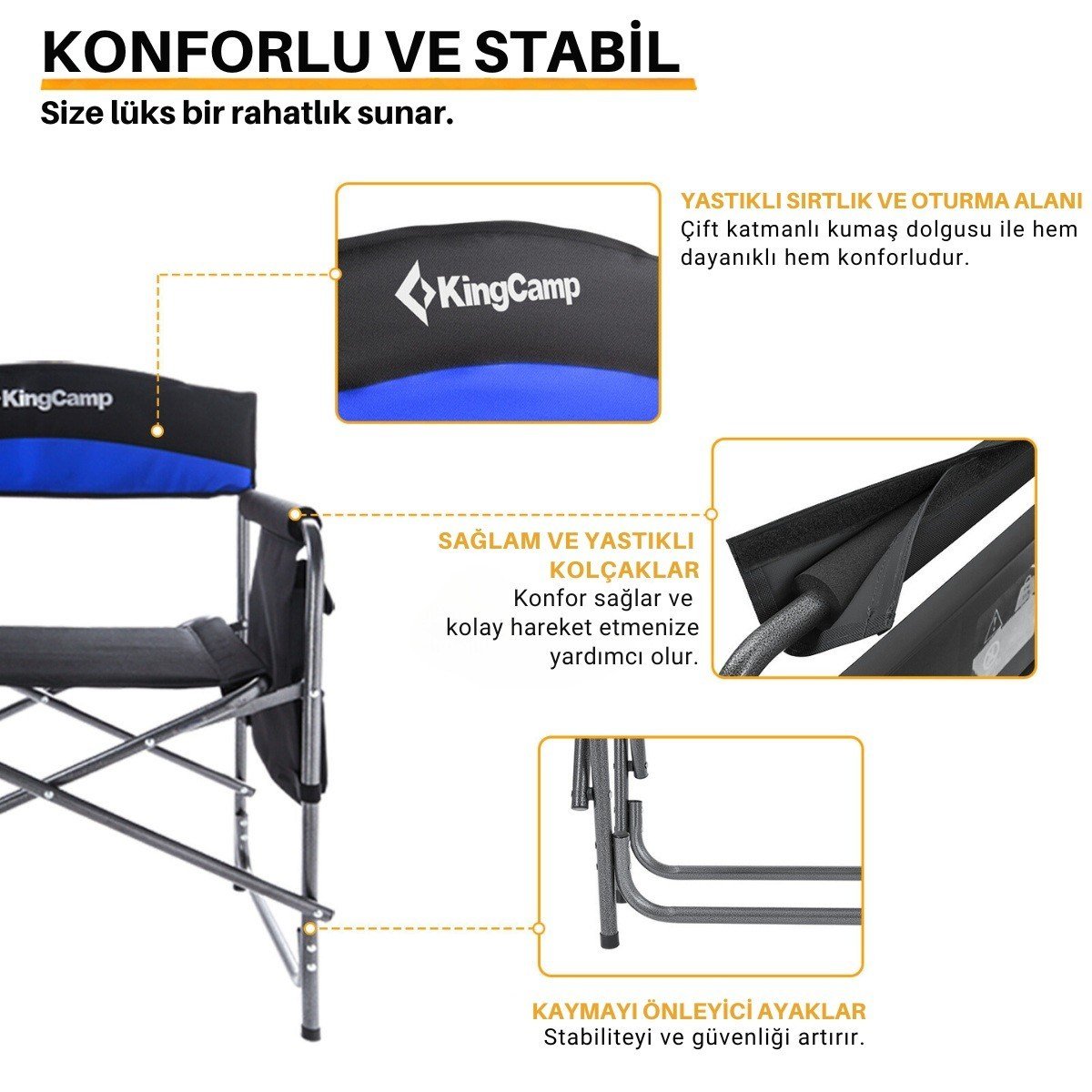 KingCamp Ash Comfort Katlanır Kamp Sandalyesi Blue