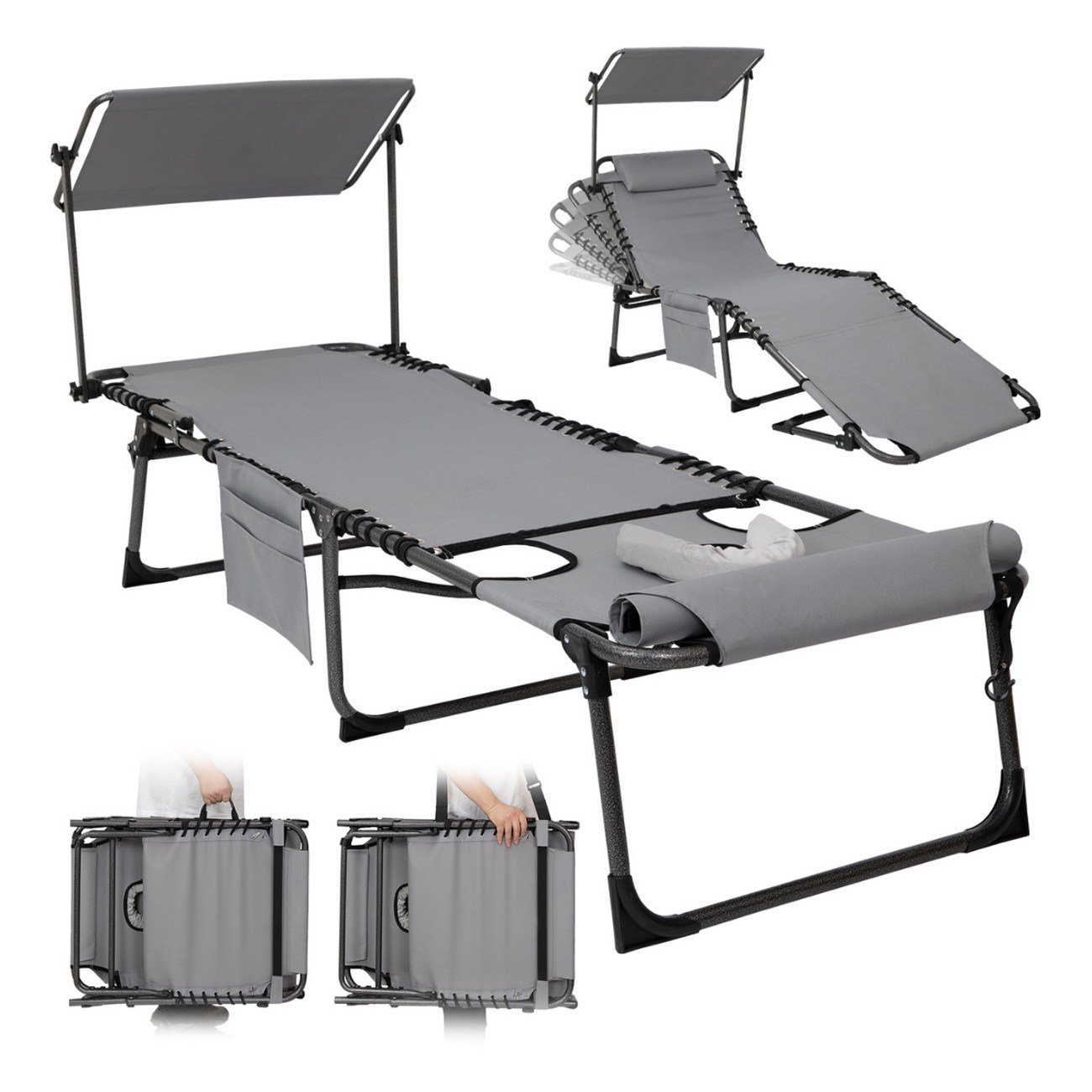KingCamp Magnolia B10 Plus Hands-Free Premium 7 Kademeli Katlanır Şezlong Grey