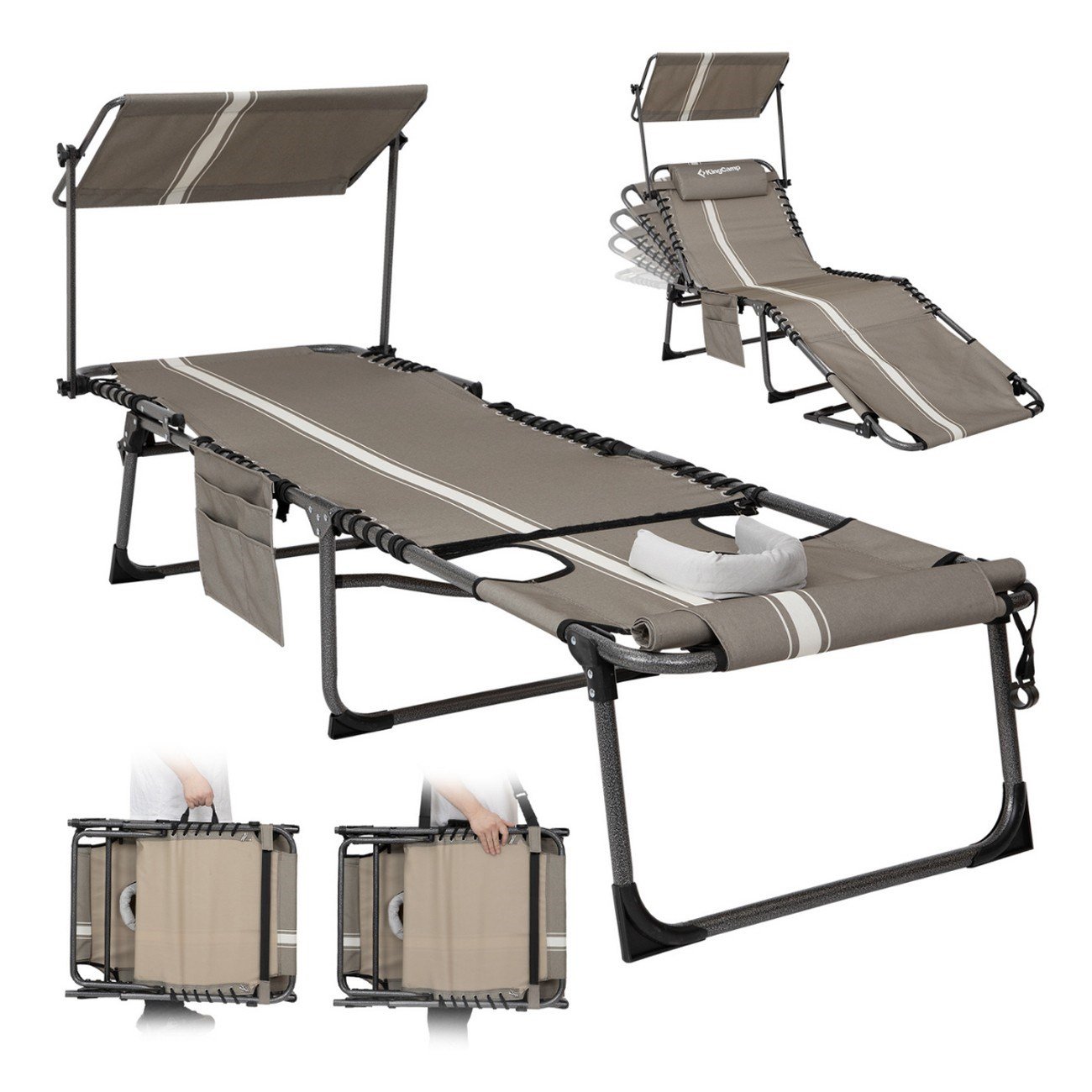 KingCamp Magnolia B10 Plus Hands-Free Premium 7 Kademeli Katlanır Şezlong Grey/White