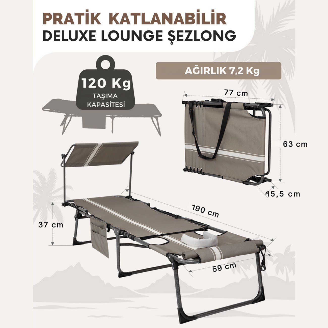 KingCamp Magnolia B10 Plus Hands-Free Premium 7 Kademeli Katlanır Şezlong Grey/White