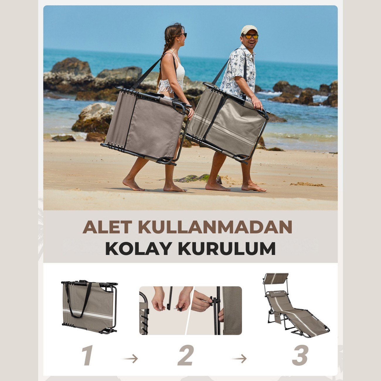 KingCamp Magnolia B10 Plus Hands-Free Premium 7 Kademeli Katlanır Şezlong Grey/White