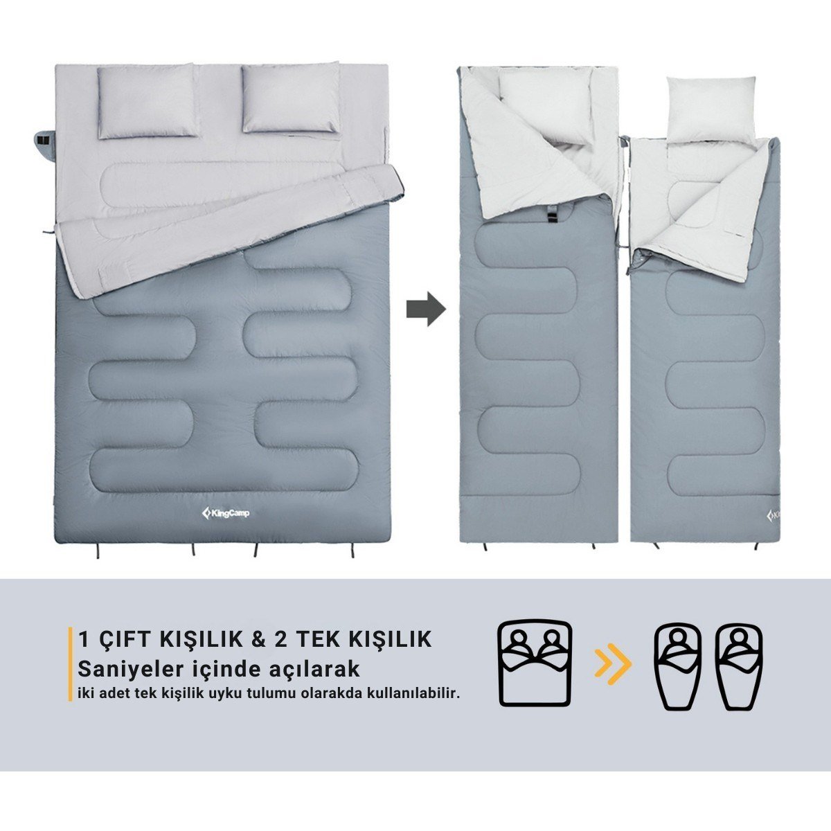 Kingcamp Oxygen 250-D Çift Kişilik Yastıklı Uyku Tulumu M.grey
