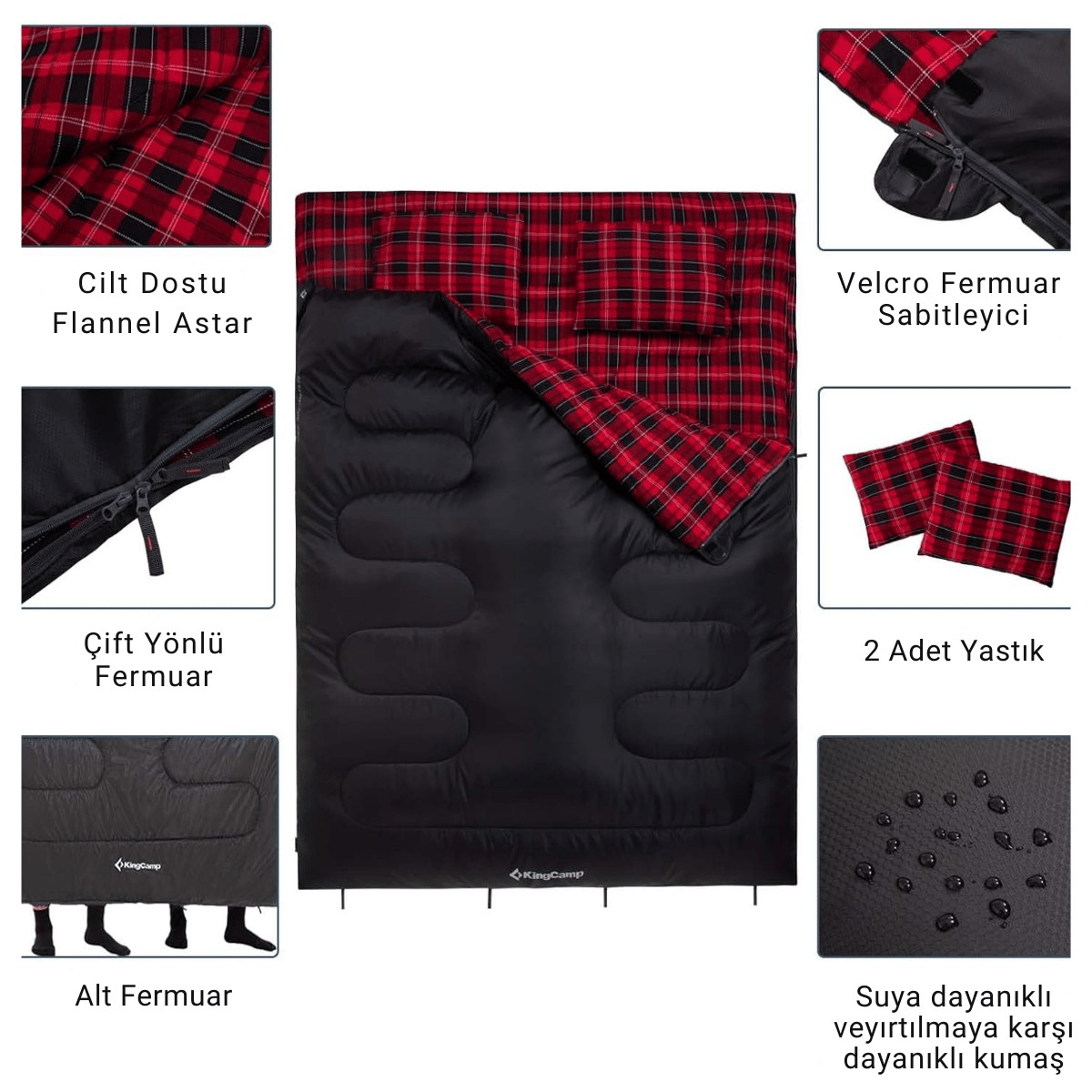 KingCamp Snowflake 300-D Ultra Çift Kişilik Uyku Tulumu Black