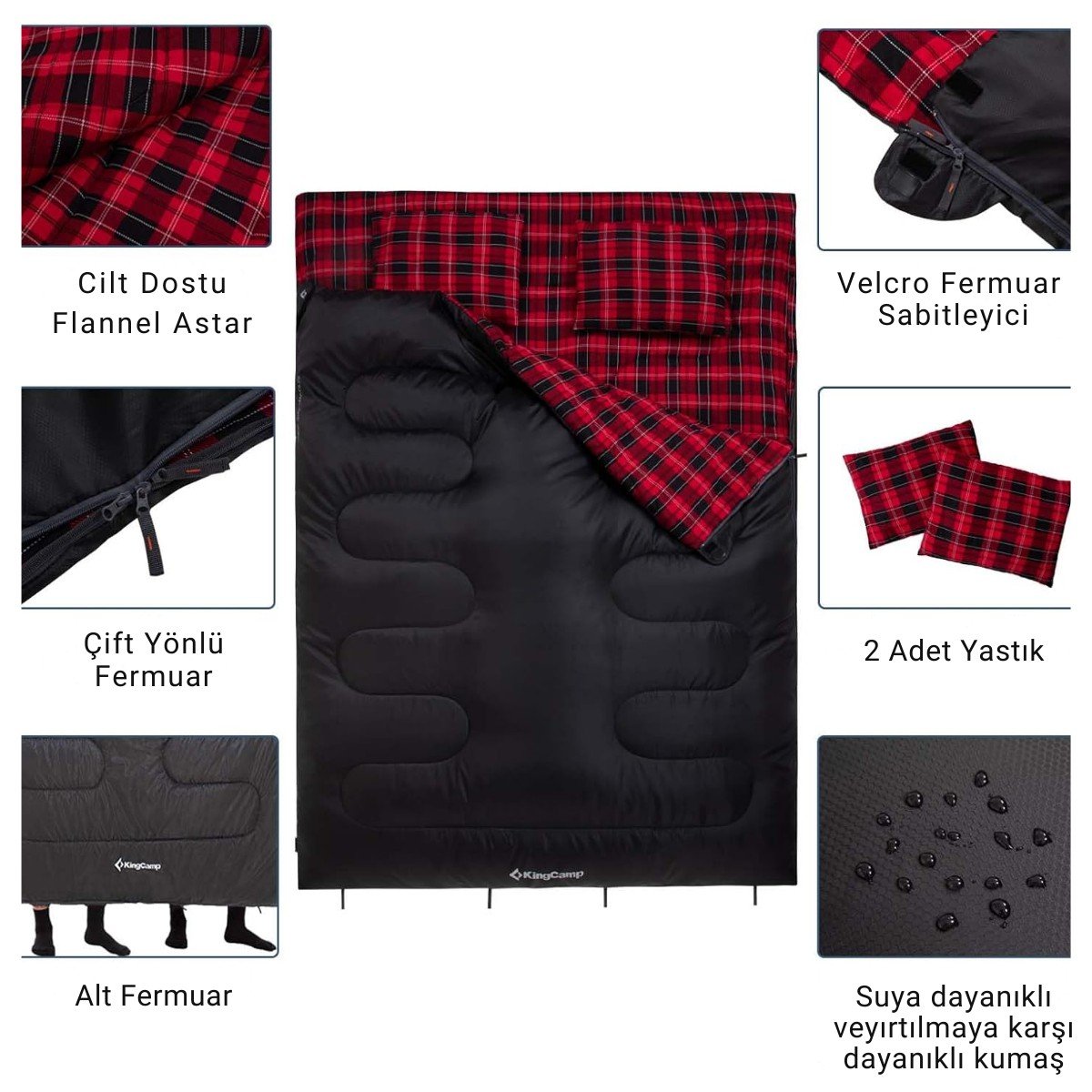 KingCamp Snowflake 300-D Ultra Çift Kişilik Uyku Tulumu Black