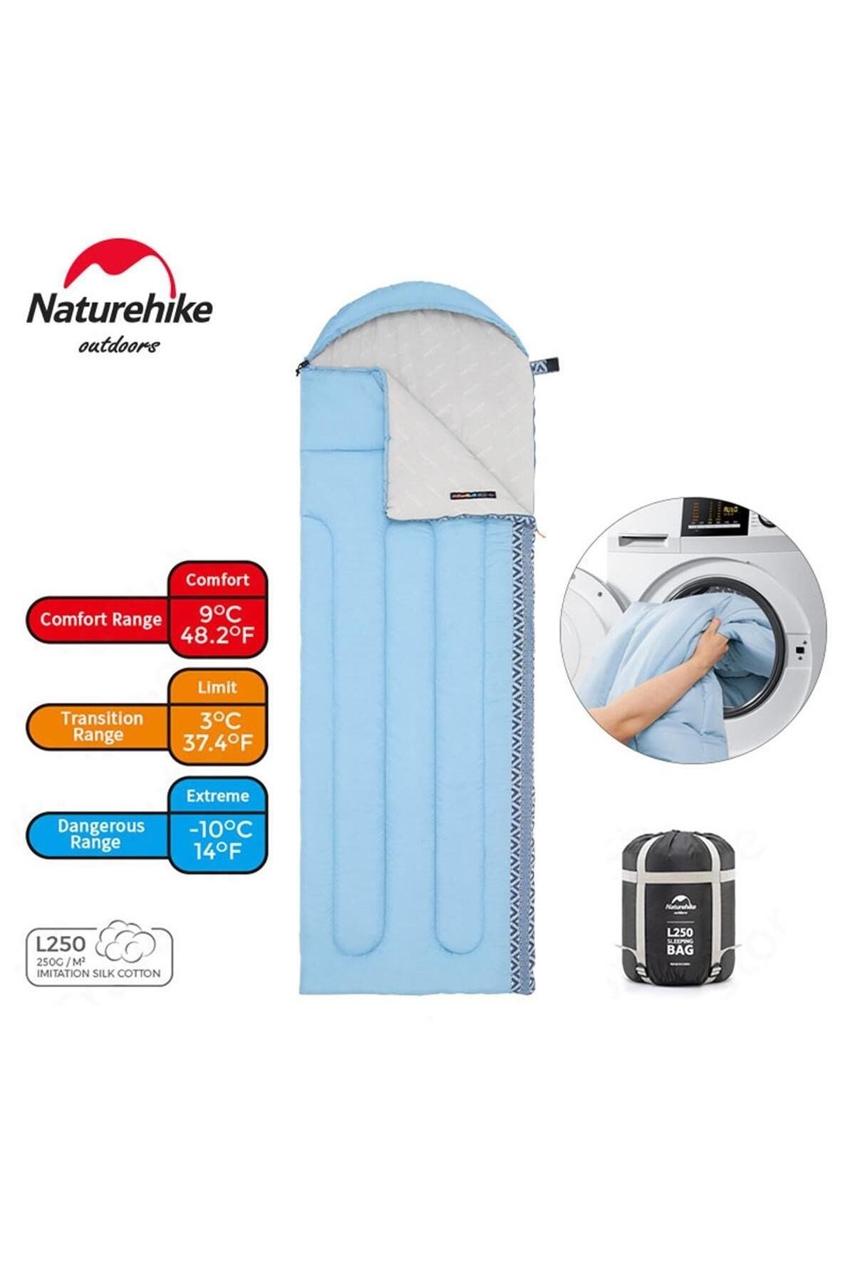 Naturehike L250 Zarf Tarzı Kapüşonlu Uyku Tulumu -10°c Mavi