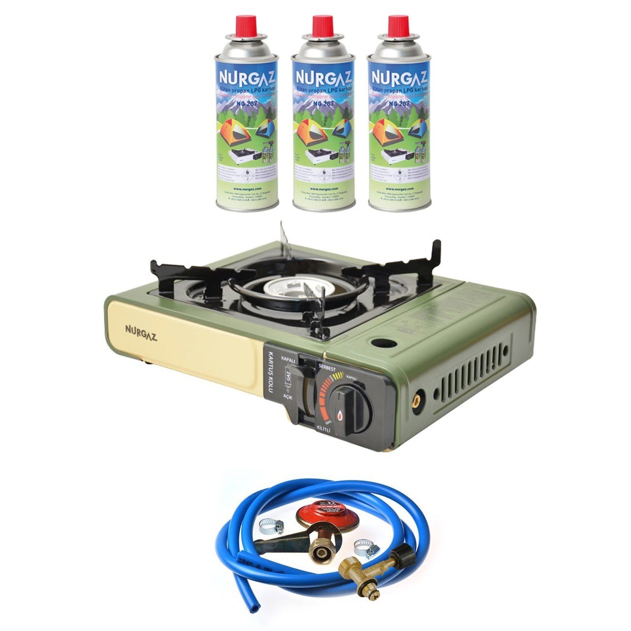 Nurgaz Ng 501 Çantalı Tekli Portatif Ocak + 3 Adet Kartuş +Hortum Dedantör Musluk Set