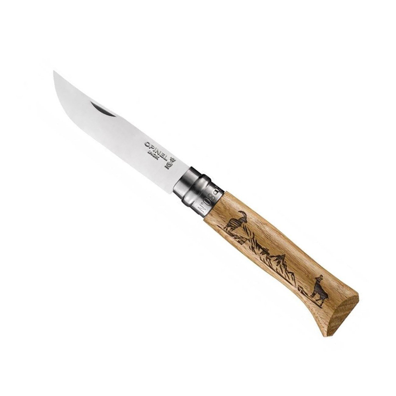Opinel Dağ Keçisi Desenli N°8 Meşe Saplı Inox/Çelik Çakı 