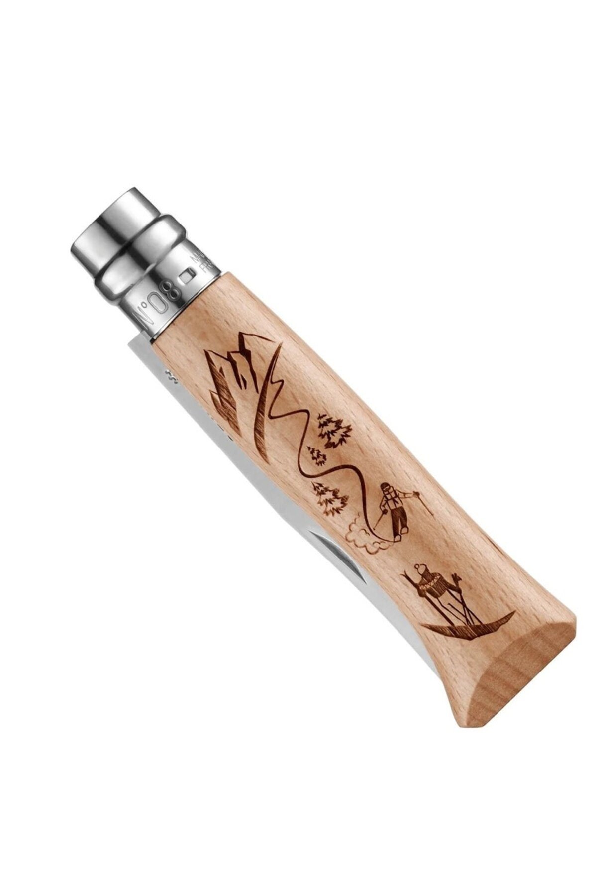 Opinel Kayak Desenli N°8 Meşe Saplı Inox/Çelik Çakı 