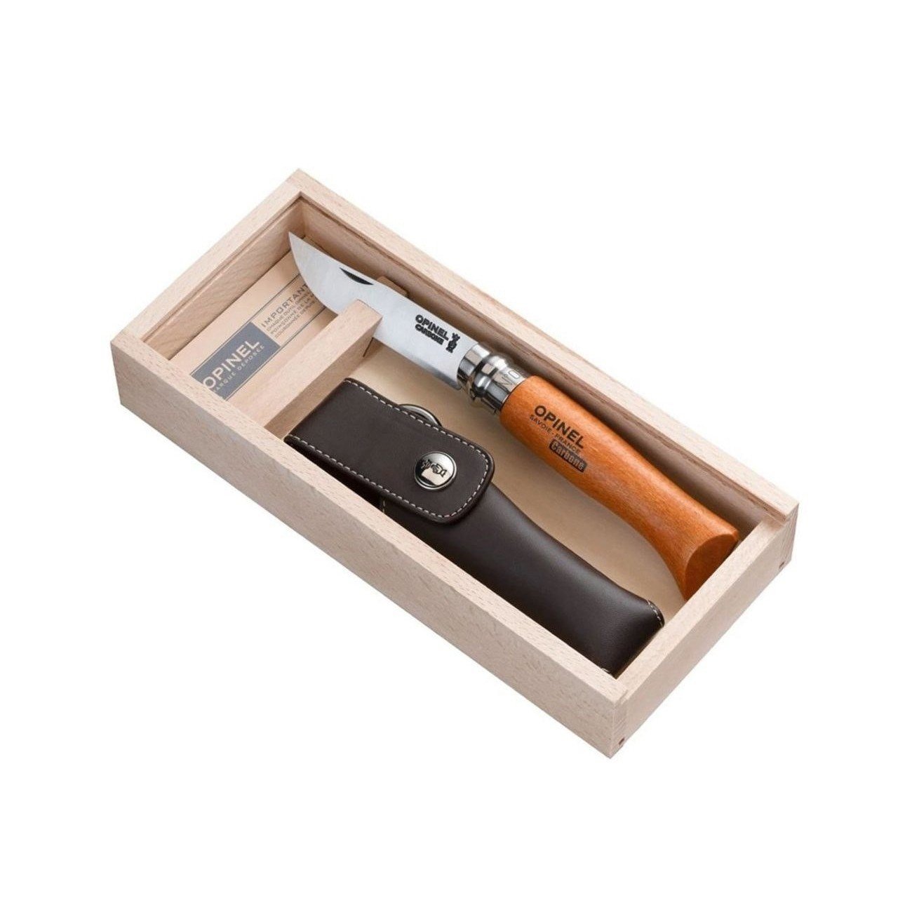 Opinel N°8 Deri Kılıflı Karbon/Çelik Çakı (Özel Kutulu)